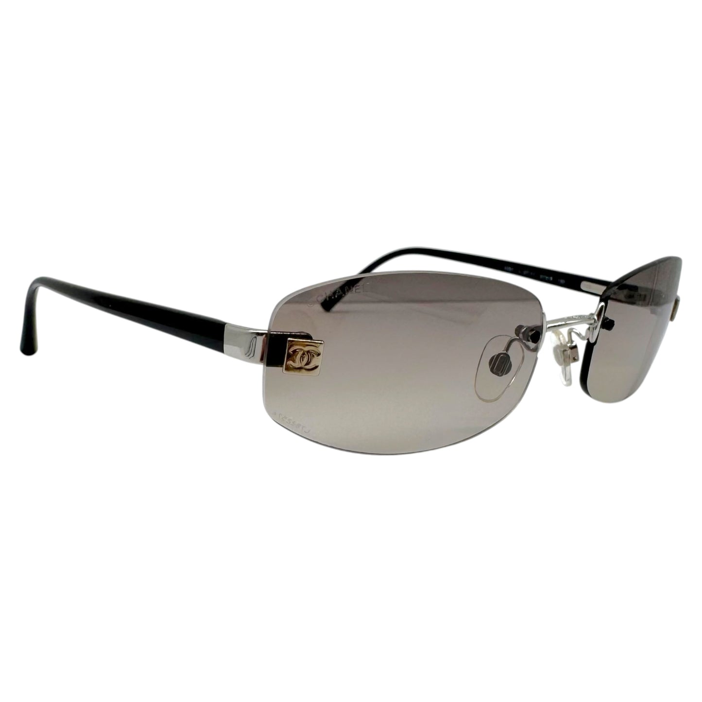 Chanel Rimless Oval Sunglasses Gray Gradient Lenses