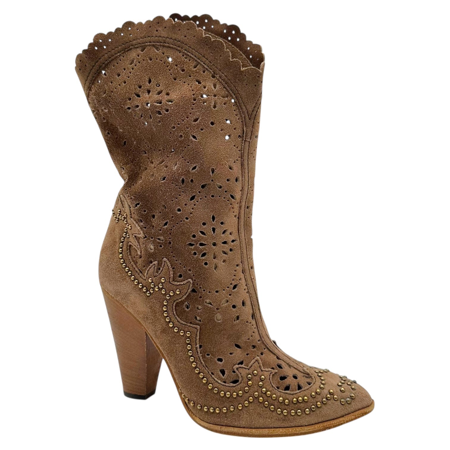 Dolce & Gabbana Brown Suede Studded Heeled Boots - Outfit Repeater