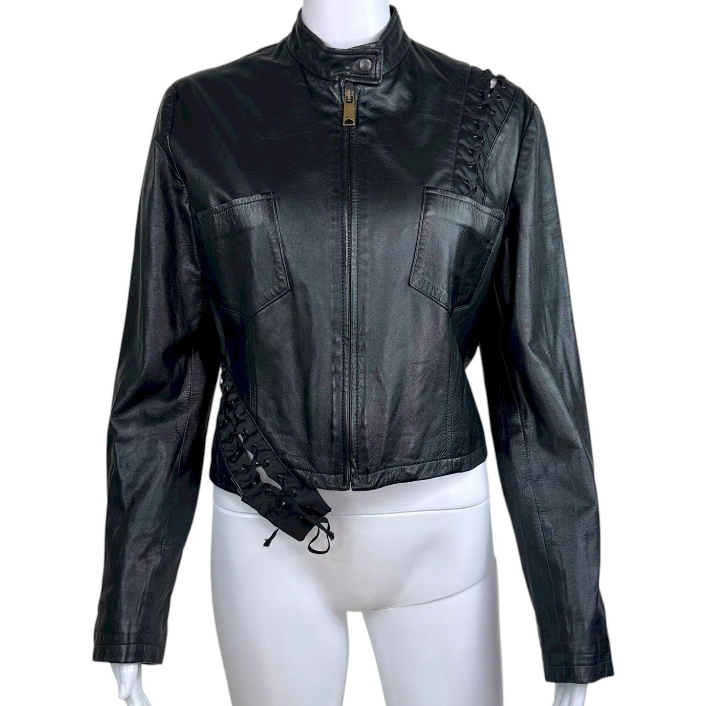 D&G Dolce & Gabbana 'Carolina Panthers' Lace Up Leather Jacket - Outfit Repeater