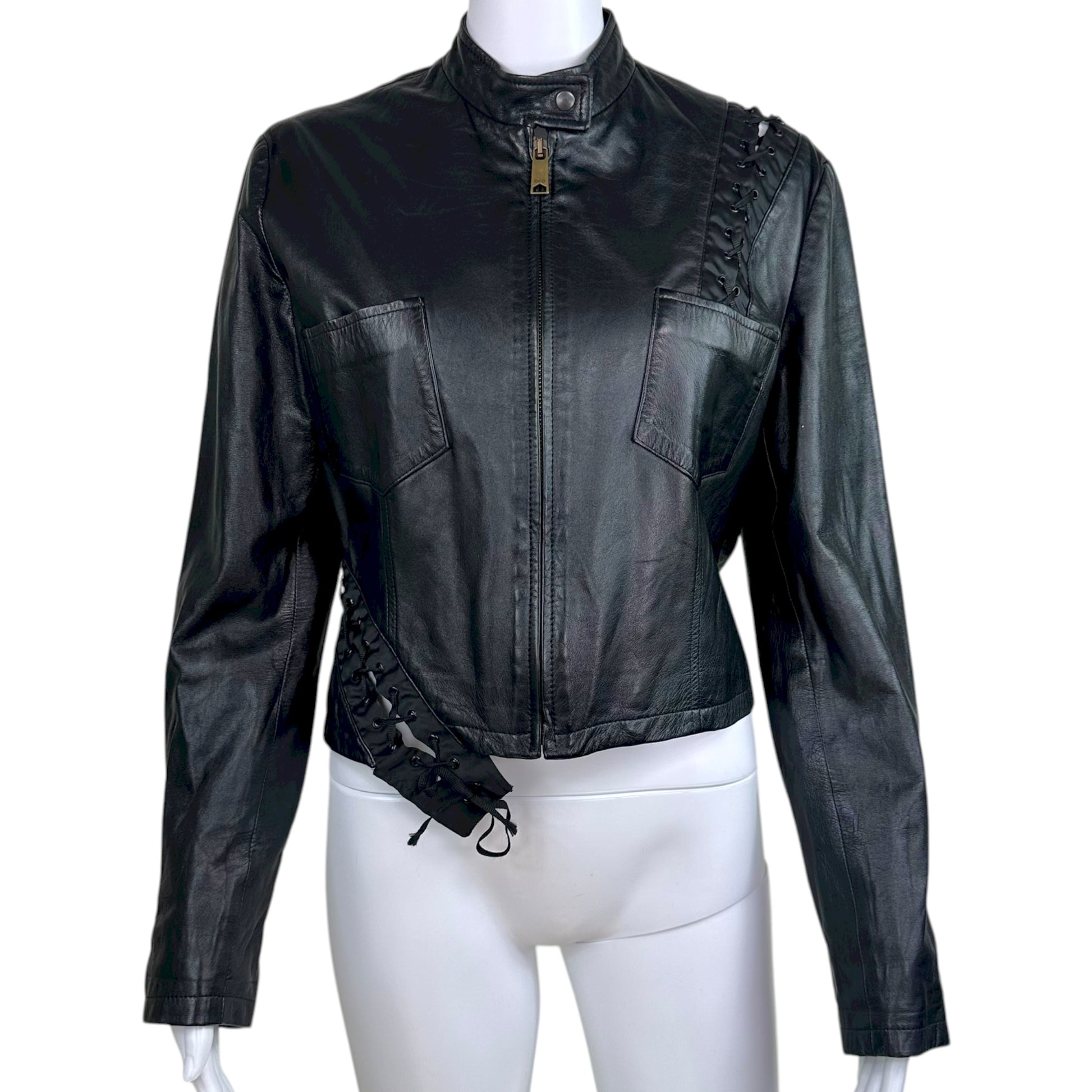 D&G Dolce & Gabbana 'Carolina Panthers' Lace Up Leather Jacket - Outfit Repeater