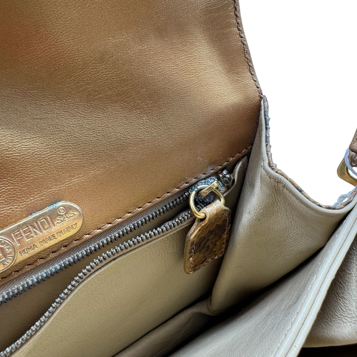 Fendi Brown Python Baguette Shoulder Bag