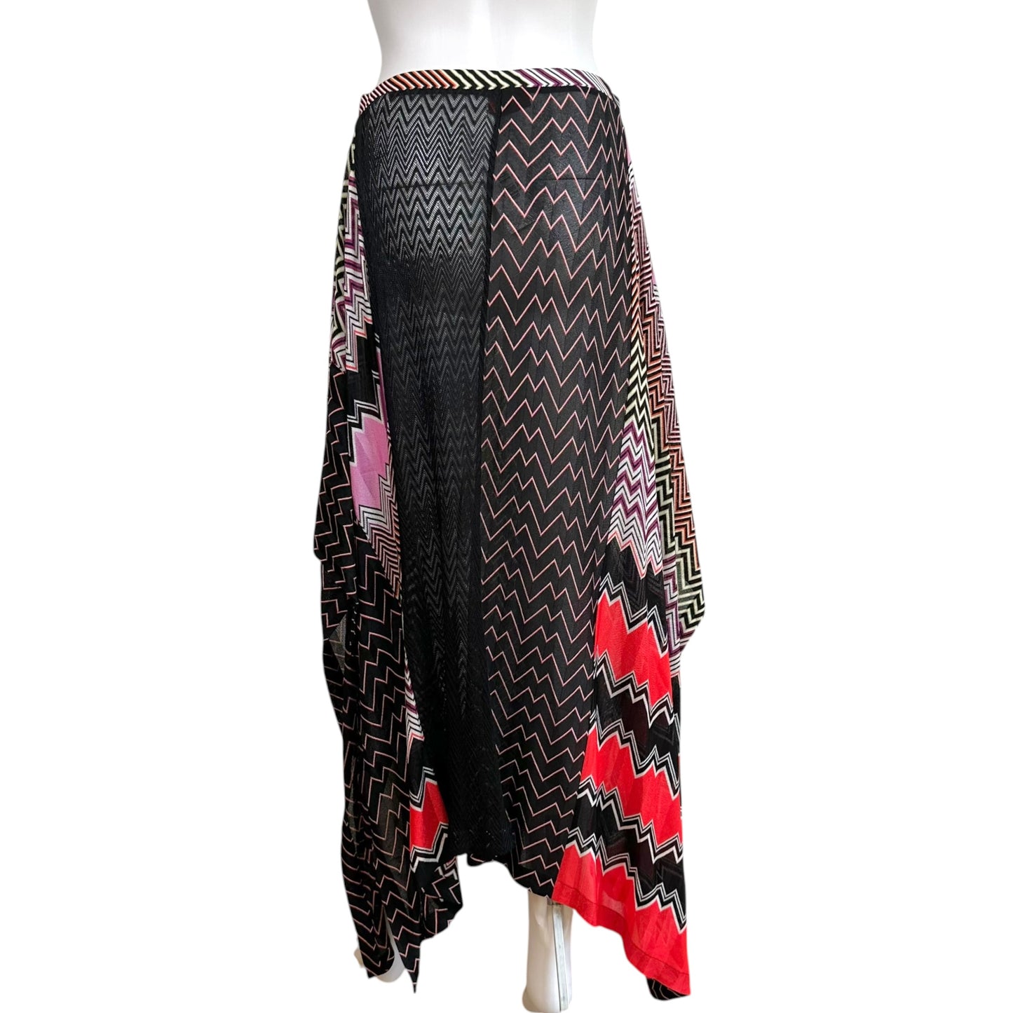 Missoni Mare Black Multicolor Patchwork Chevron Asymmetrical Maxi Skirt