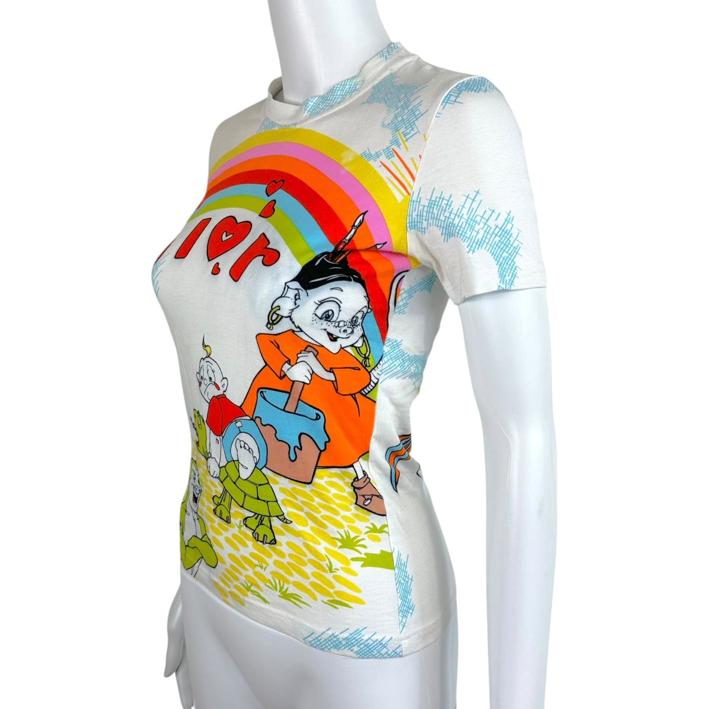 Christian Dior Rainbow Cartoon Graphic T-Shirt White