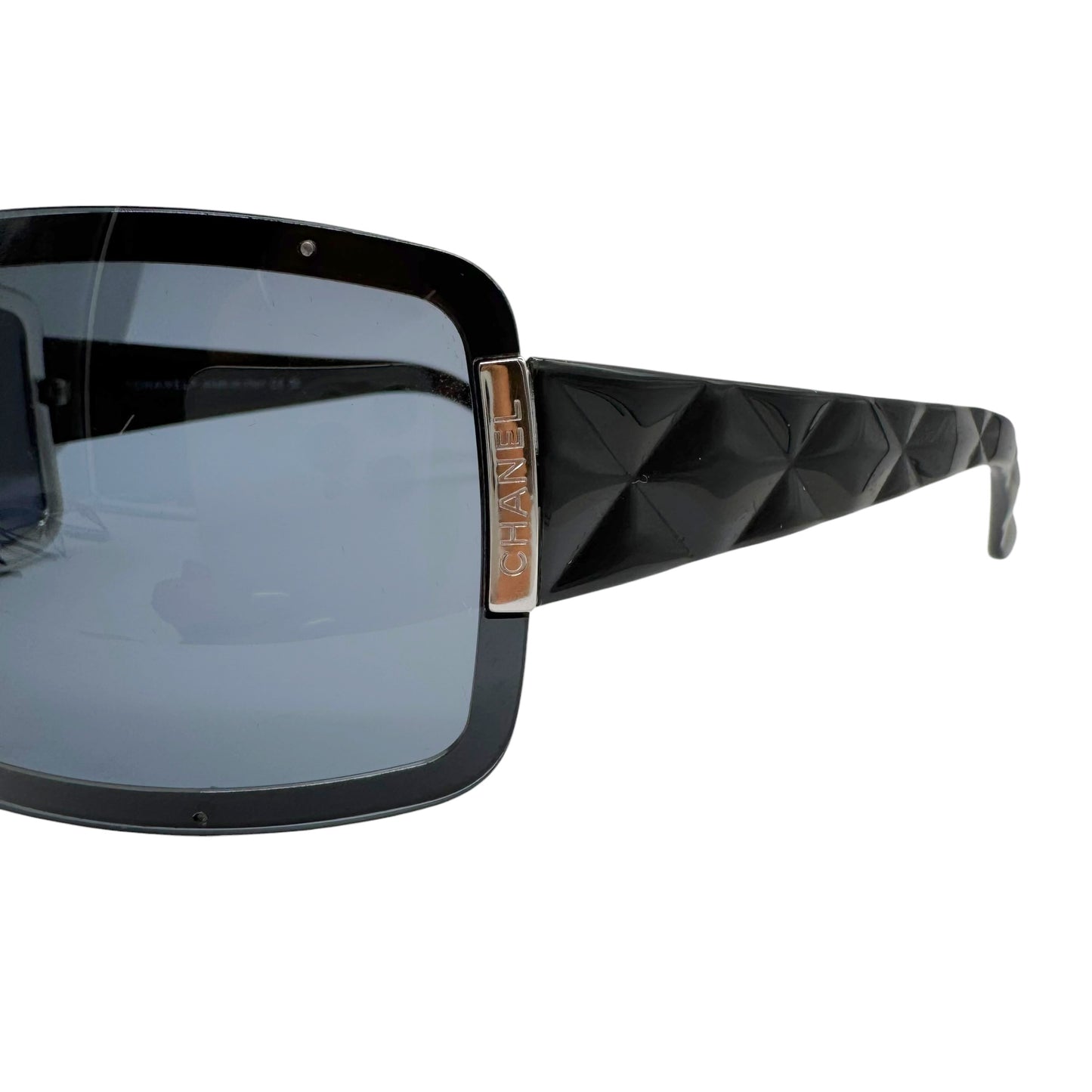 Chanel Black Matelasse Quilted Arm Shield 4126 Sunglasses w/ Case