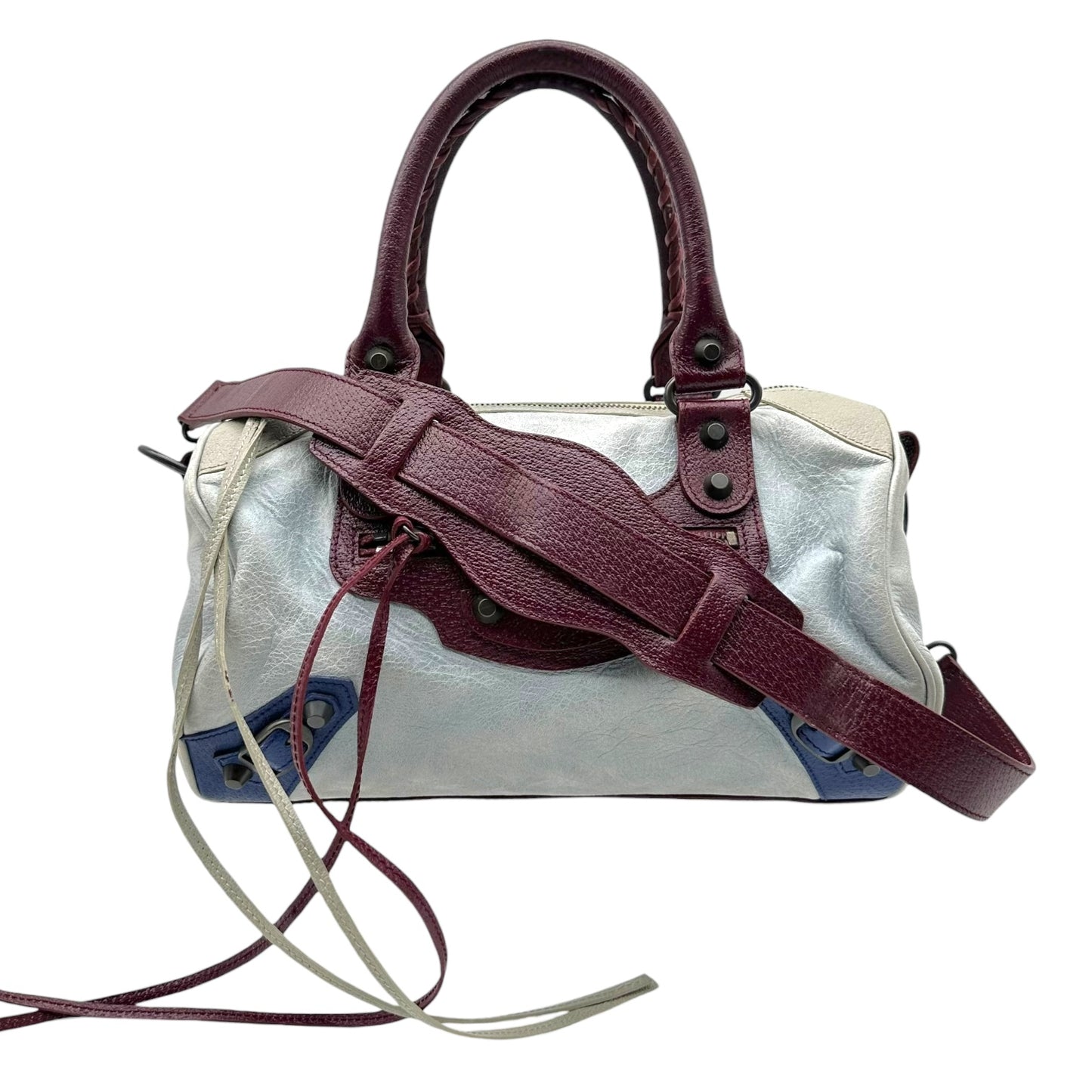 Balenciaga Tri-Colored Burgundy & Blue Mini City 2-Way Bag