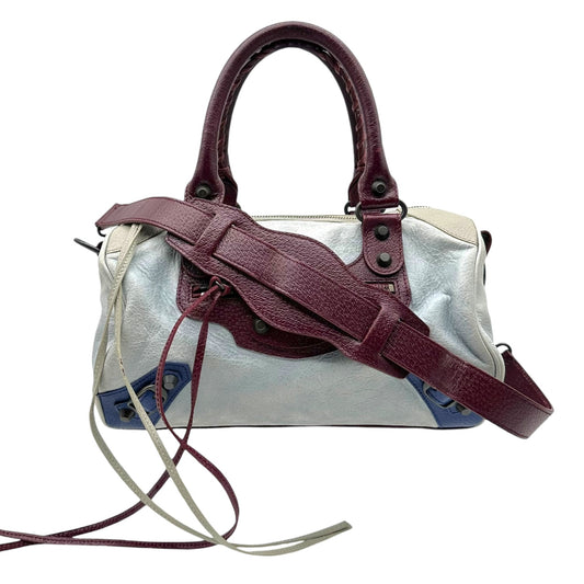 Balenciaga Tri-Colored Burgundy & Blue Mini City 2-Way Bag