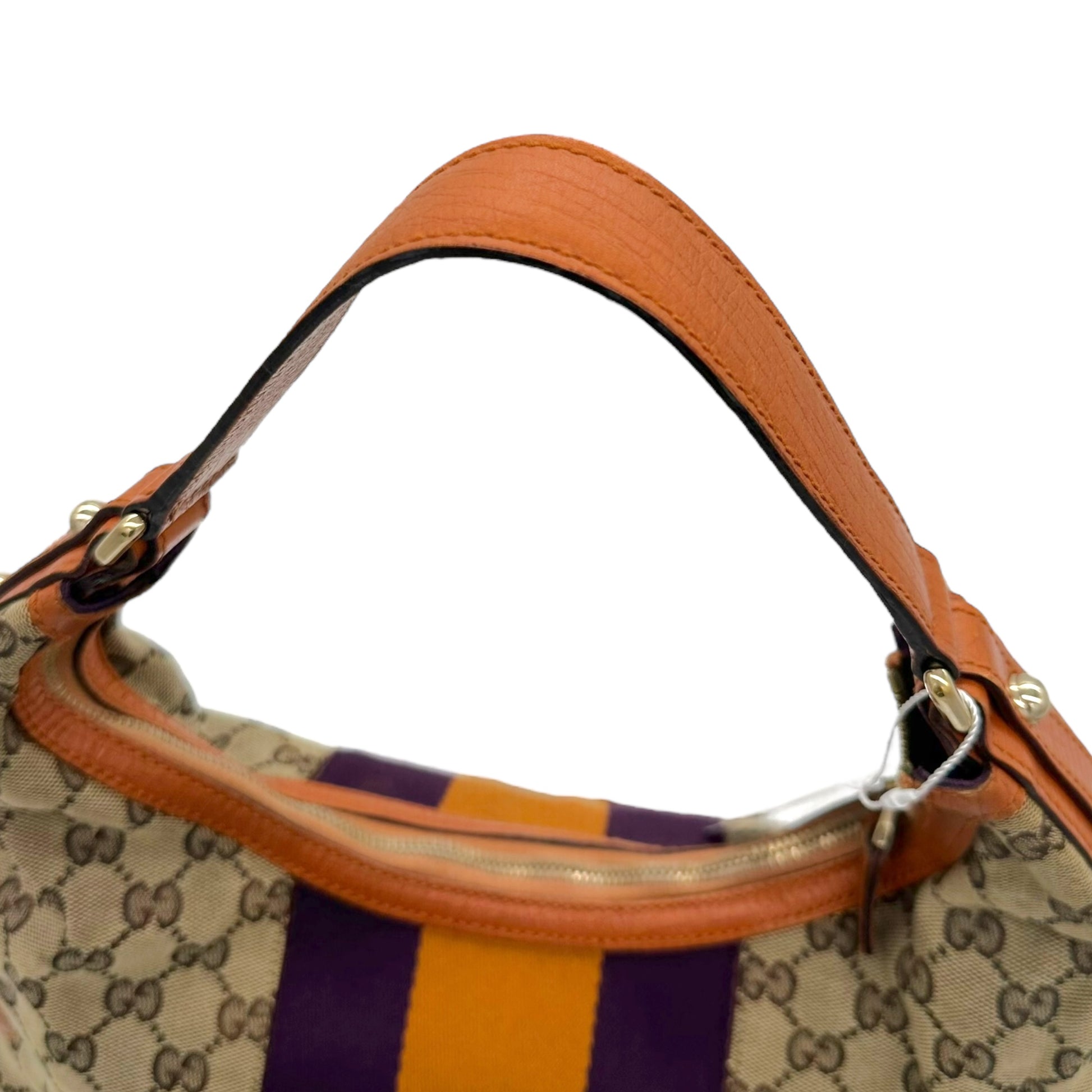Gucci Hobo Bag Tan Monogram Orange Purple Horsebit