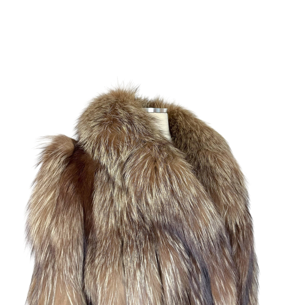 Rotiny Silver Fox Fur Coat Brown Ivory 1990s Vintage