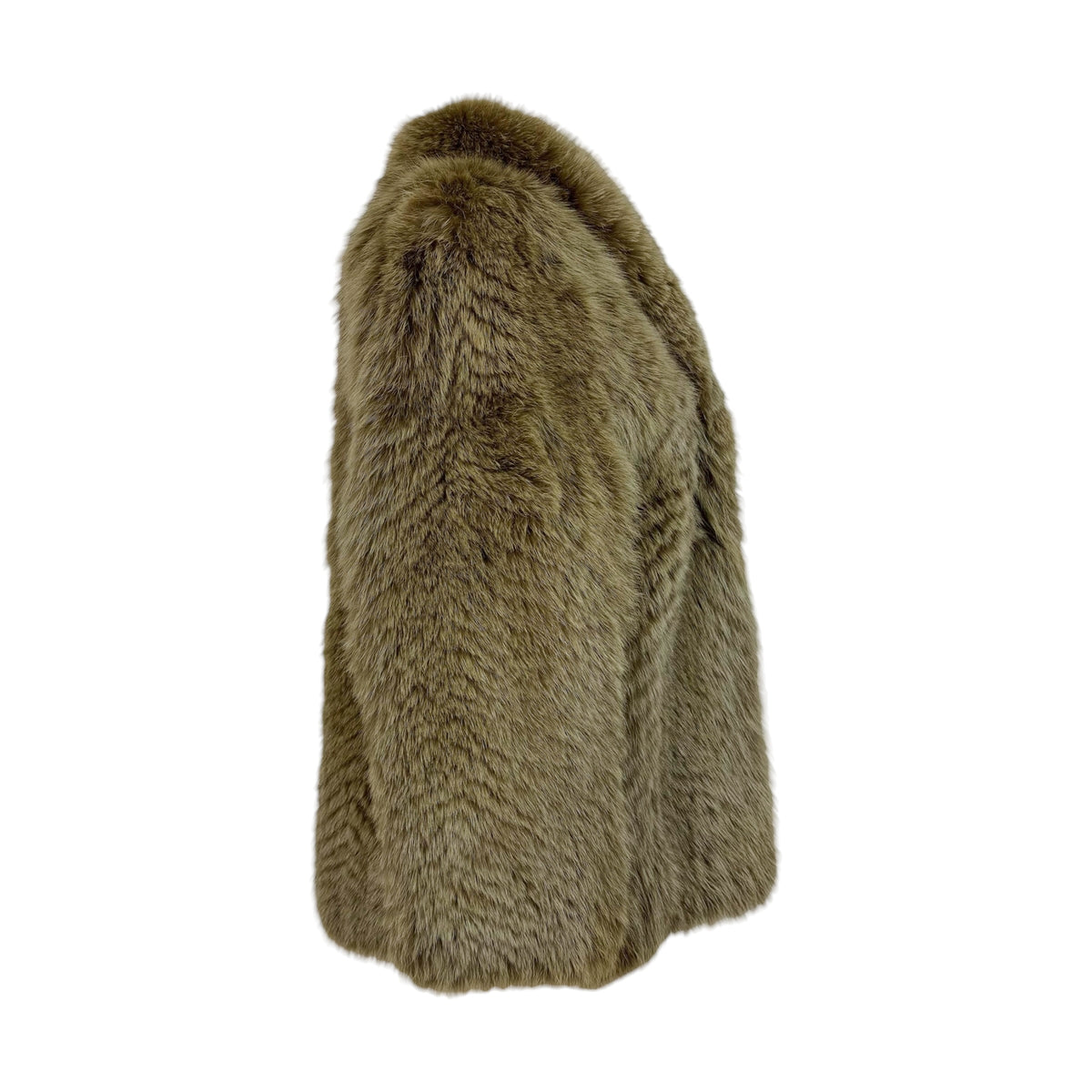 Vintage Fox Fur Coat Khaki Green Open Front 1990s