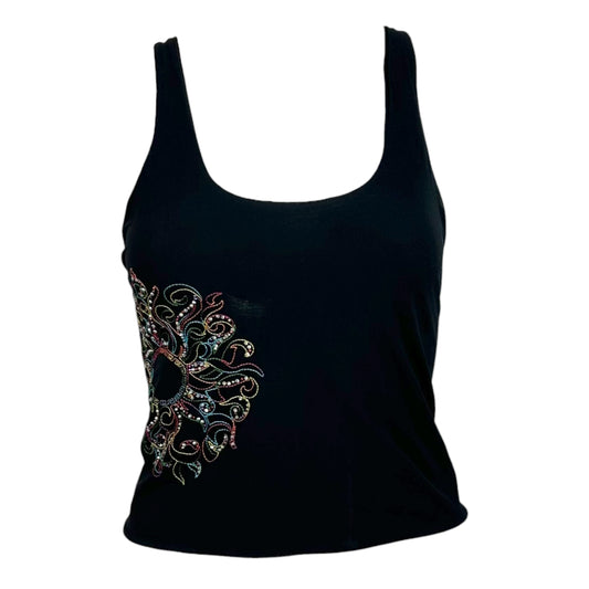 Versace Classic Black Rhinestone & Multicolor Embroidered Crop Tank