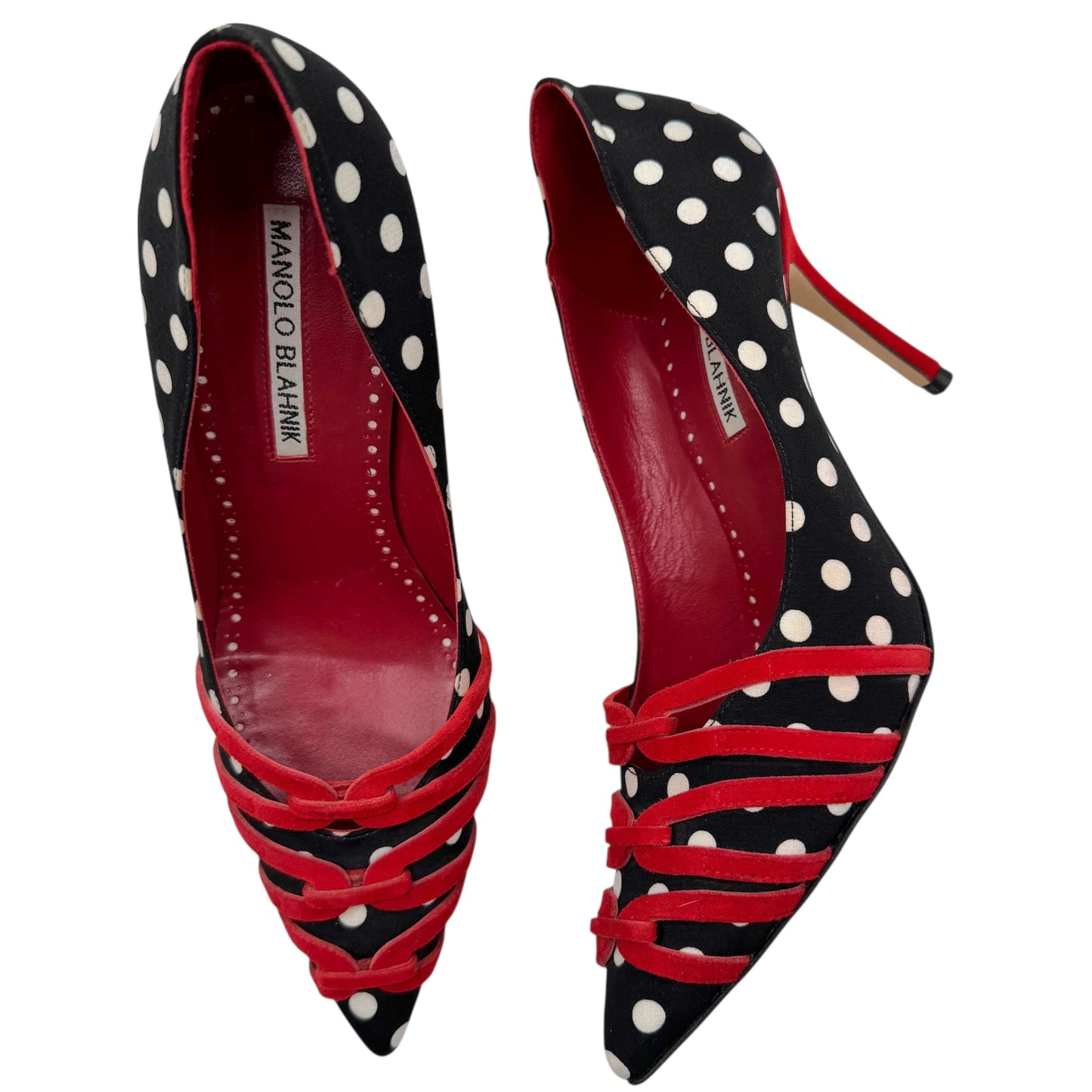 Manolo Blahnik Black & Red Polka Dot Heels - Outfit Repeater