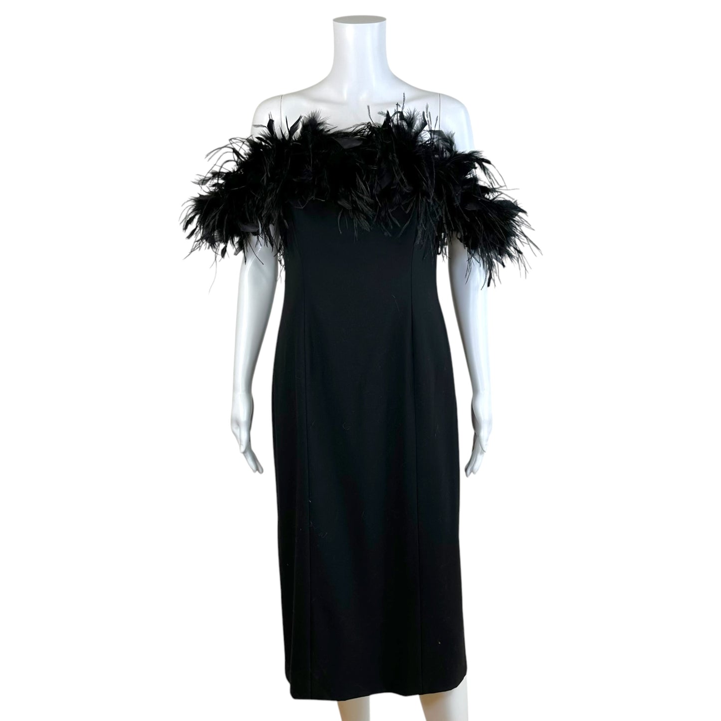 Ralph Lauren Black Wool Off-Shoulder Midi Dress