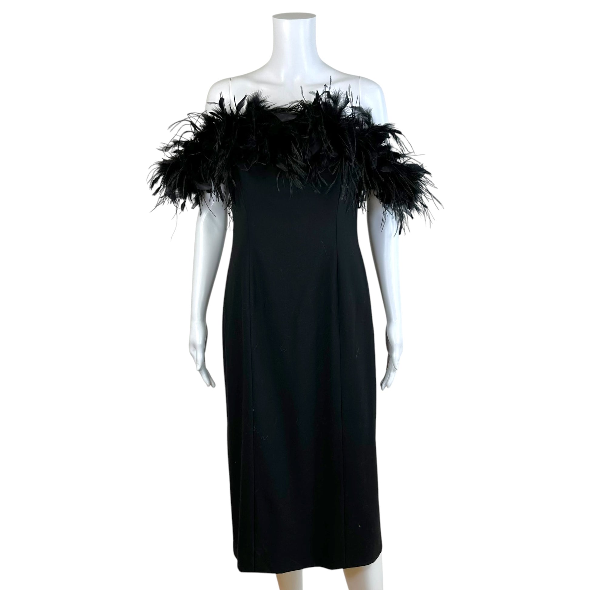 Ralph Lauren Black Wool Off-Shoulder Midi Dress