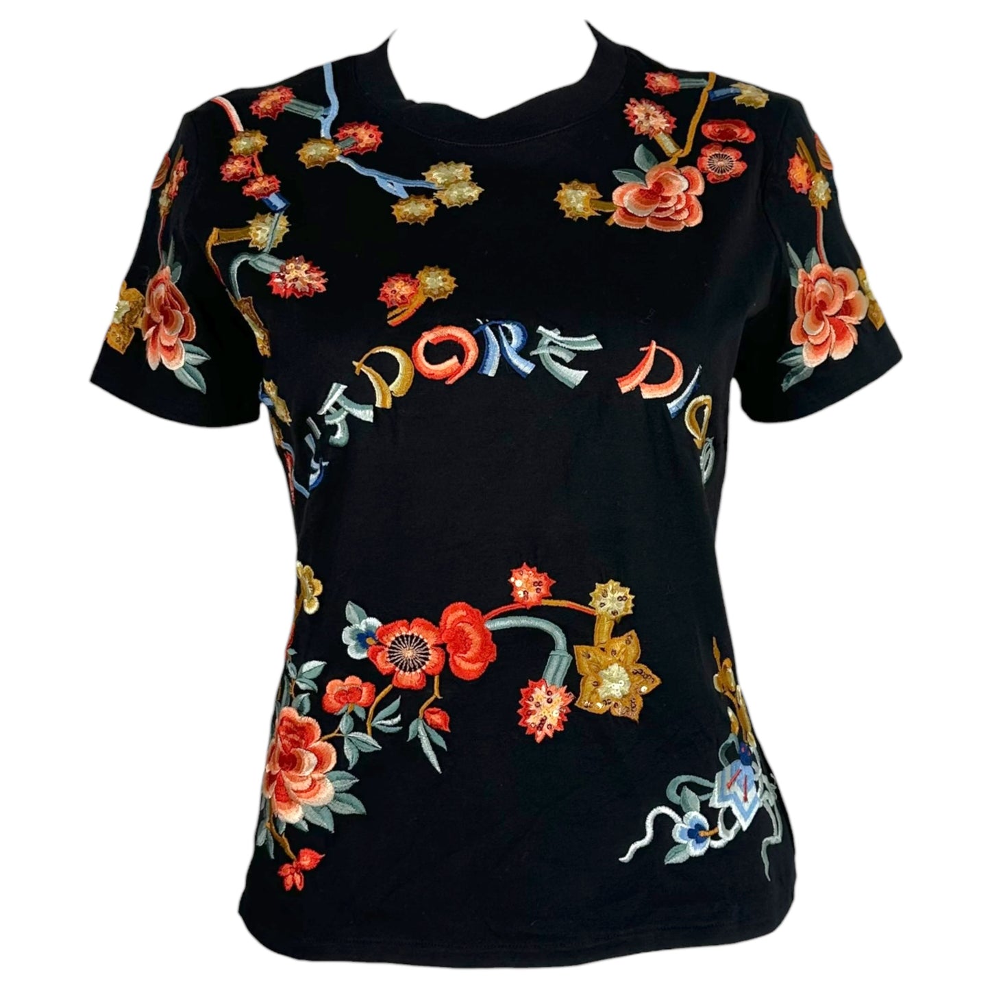 Christian Dior Black Embroidered T-Shirt J'Adore Dior