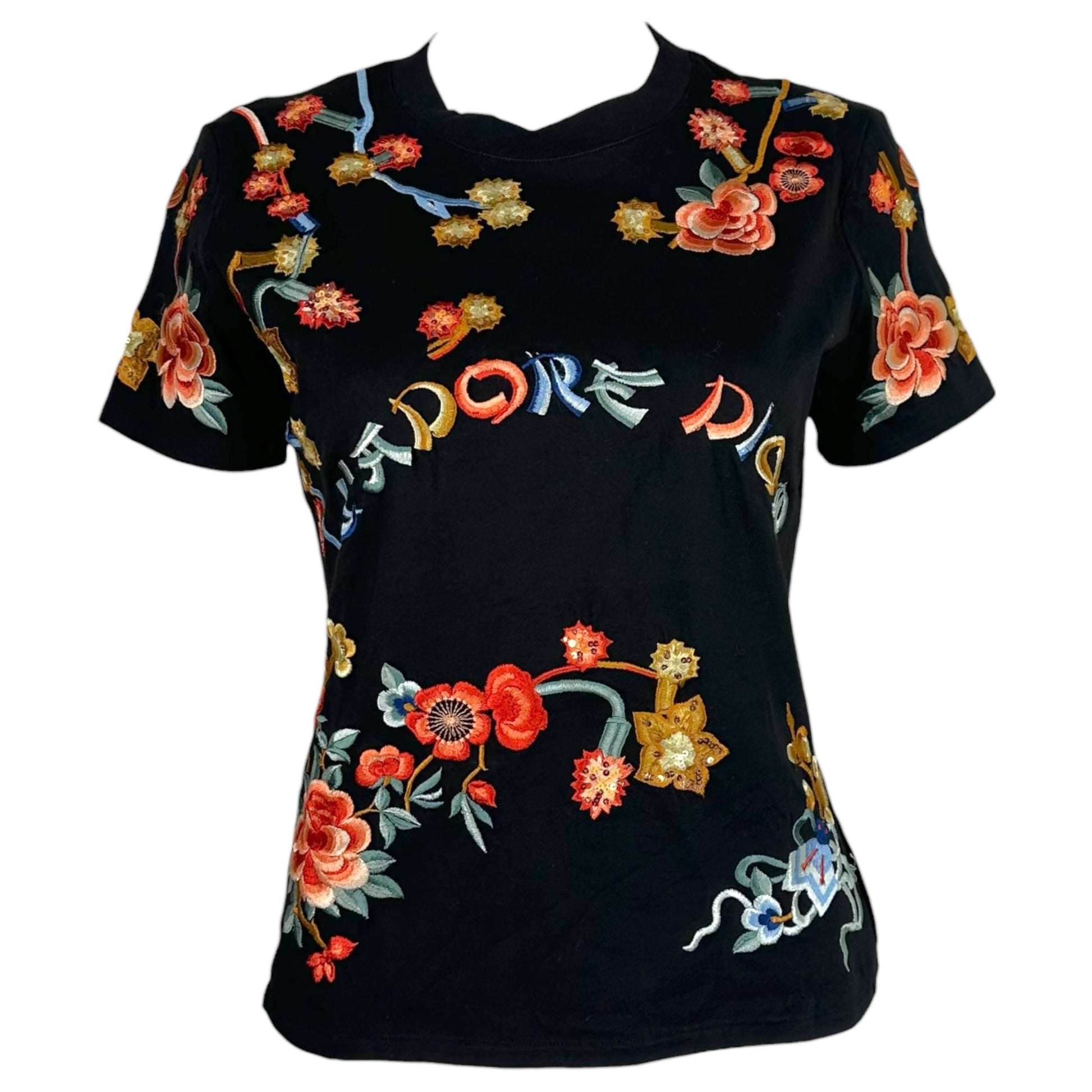 Christian Dior Black Embroidered T-Shirt J'Adore Dior