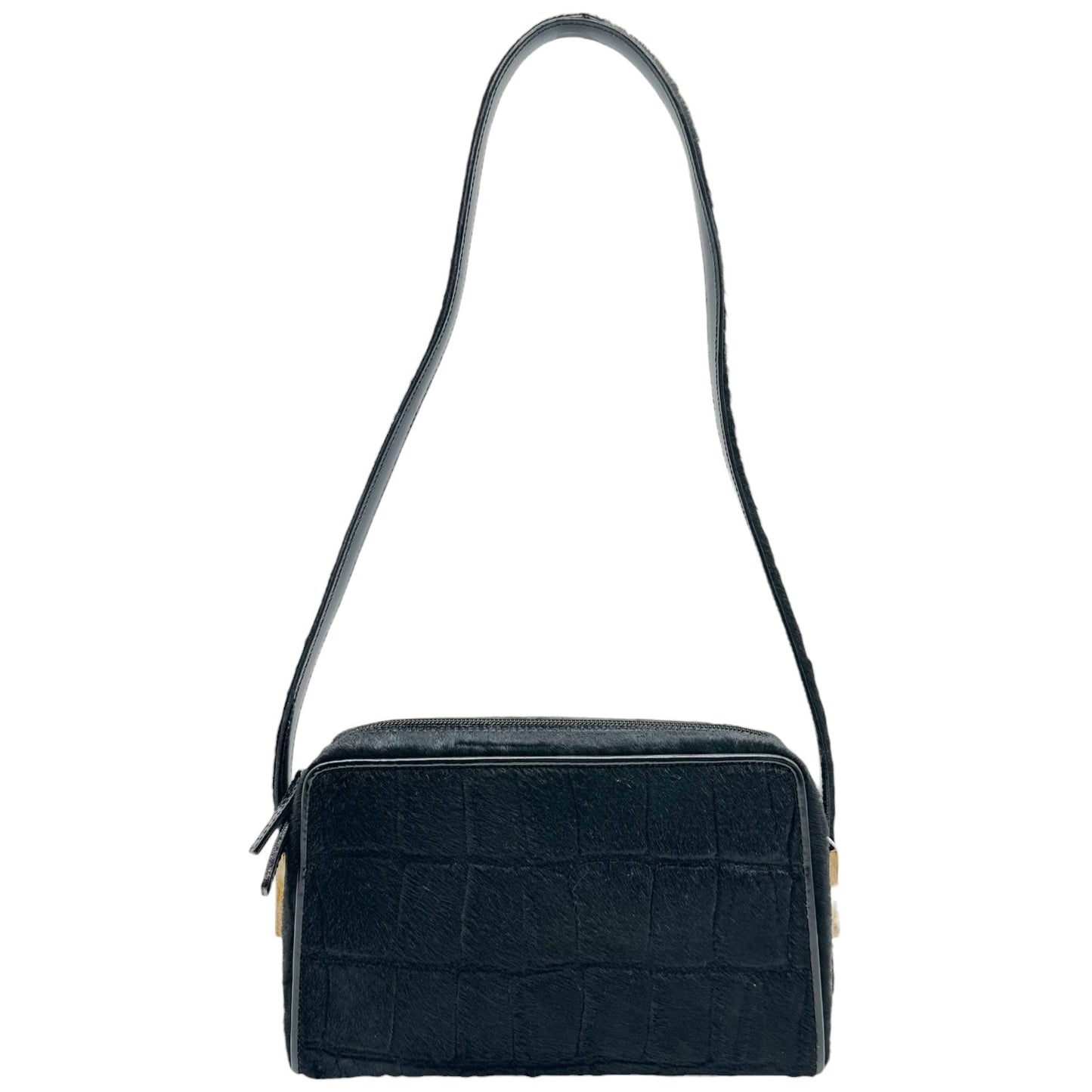 Gucci Black Croc Embossed Ponyhair Shoulder Bag