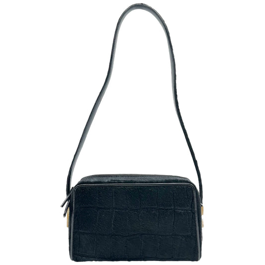 Gucci Black Croc Embossed Ponyhair Shoulder Bag