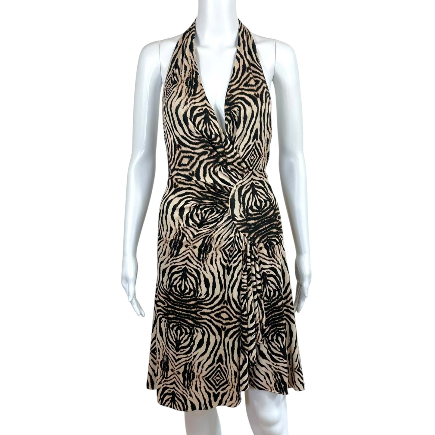 Roberto Cavalli 2006 Zebra Print Halter Mini Dress