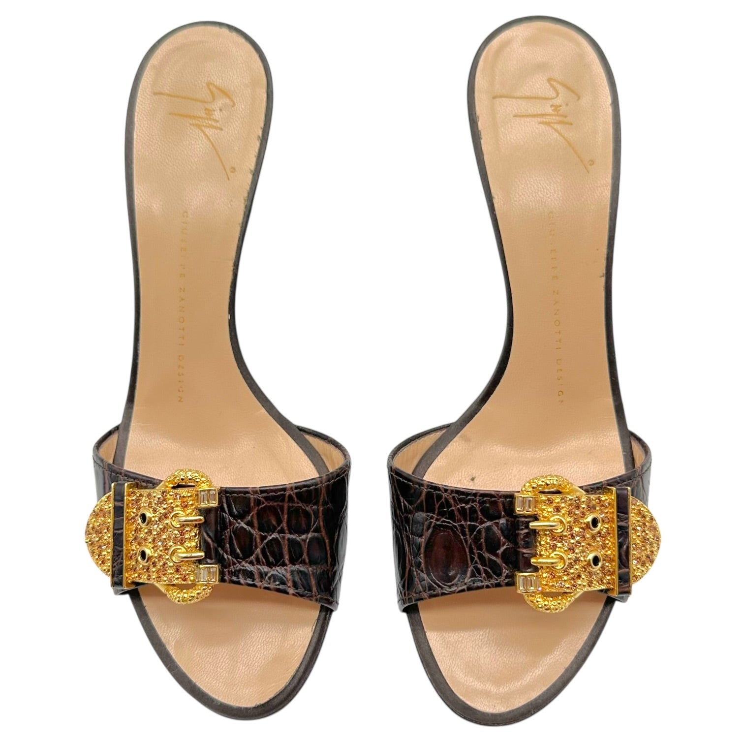 Giuseppi Zanotti Brown Croc Embossed Open-Toe Heels