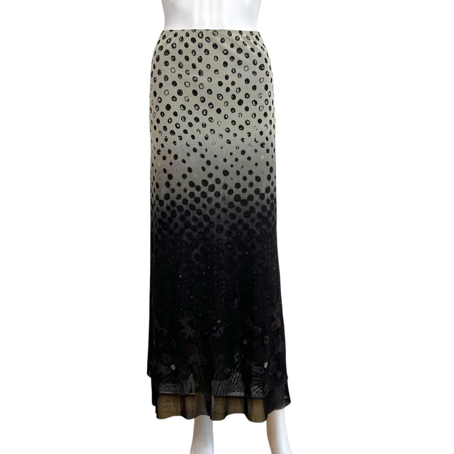 Jean Paul Gaultier Black and White Polka Dot Print Ombre Mesh Maxi Skirt