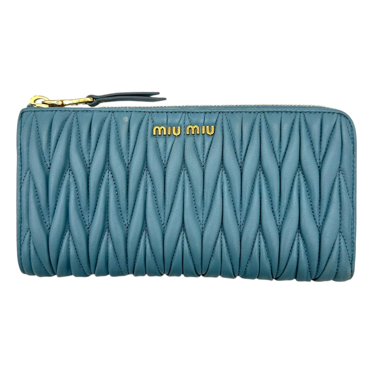 Miu Miu Blue Quilted Matelasse Leather Long Wallet - Outfit Repeater