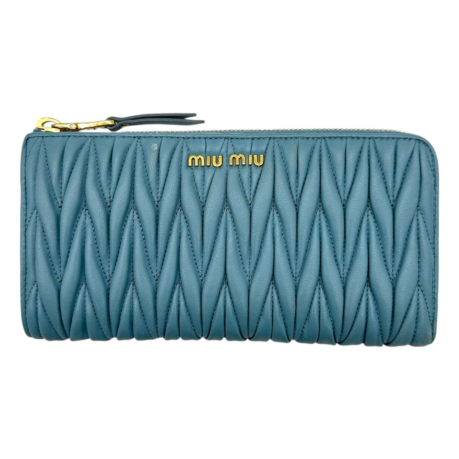 Miu Miu Blue Quilted Matelasse Leather Long Wallet - Outfit Repeater