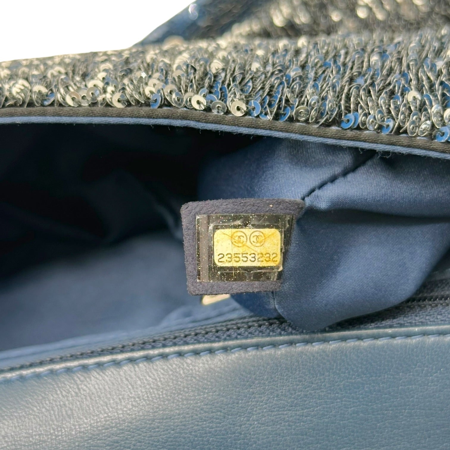 Chanel Medium Flap Bag Silver Blue Sequin Design