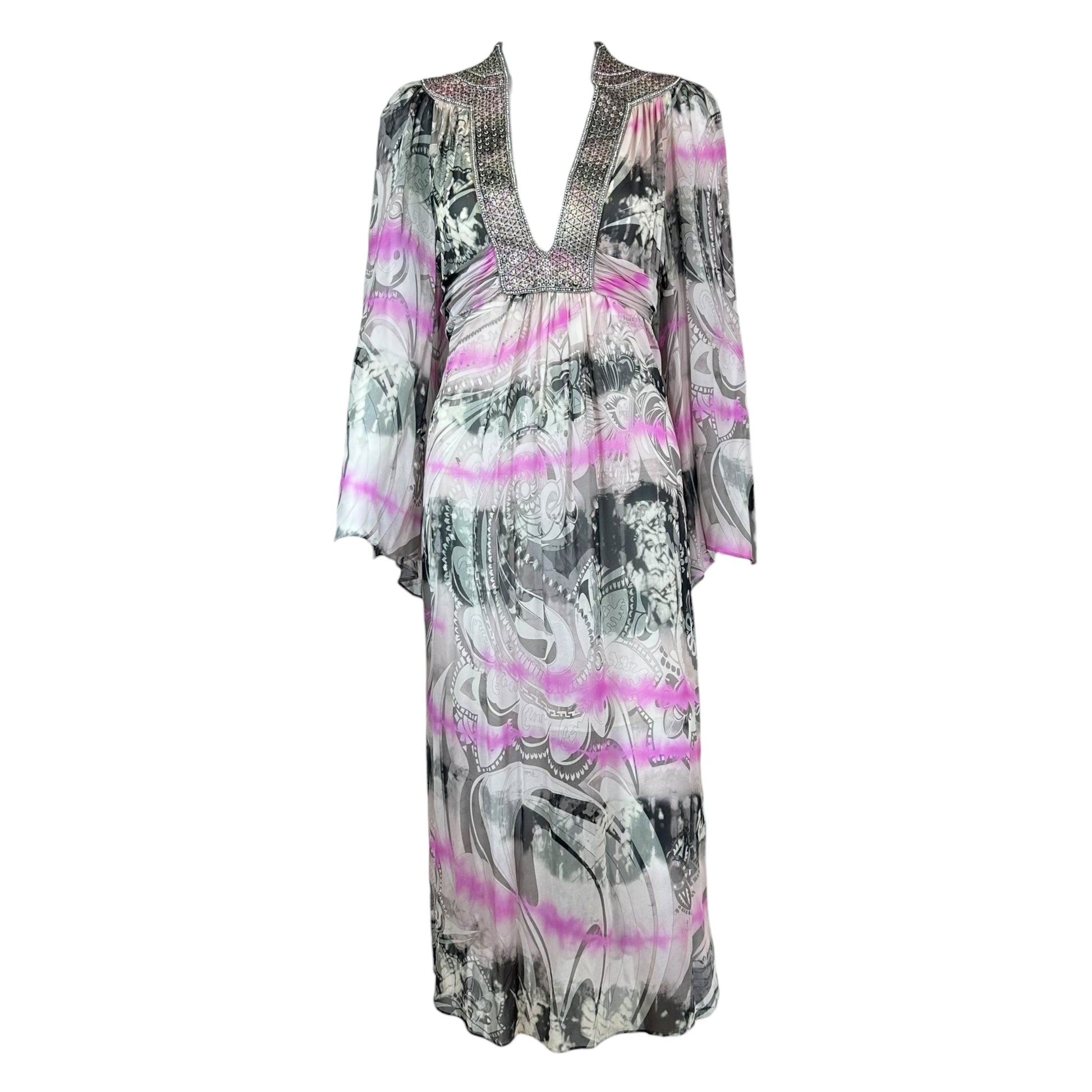Emilio Pucci Silk Maxi Kaftan Gown Ivory Pink Black