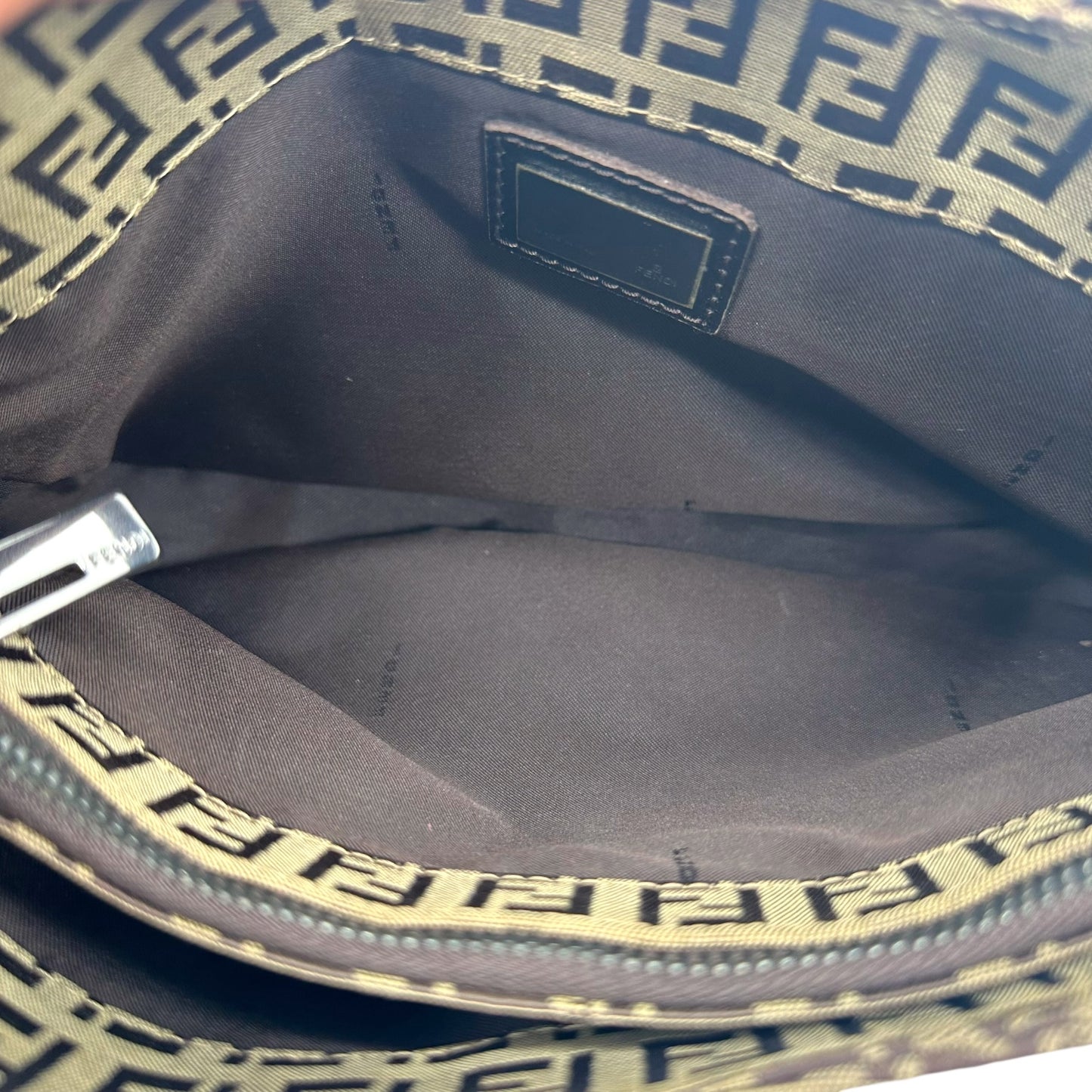Fendi Tan Zucchino Monogram Shoulder Baguette Bag