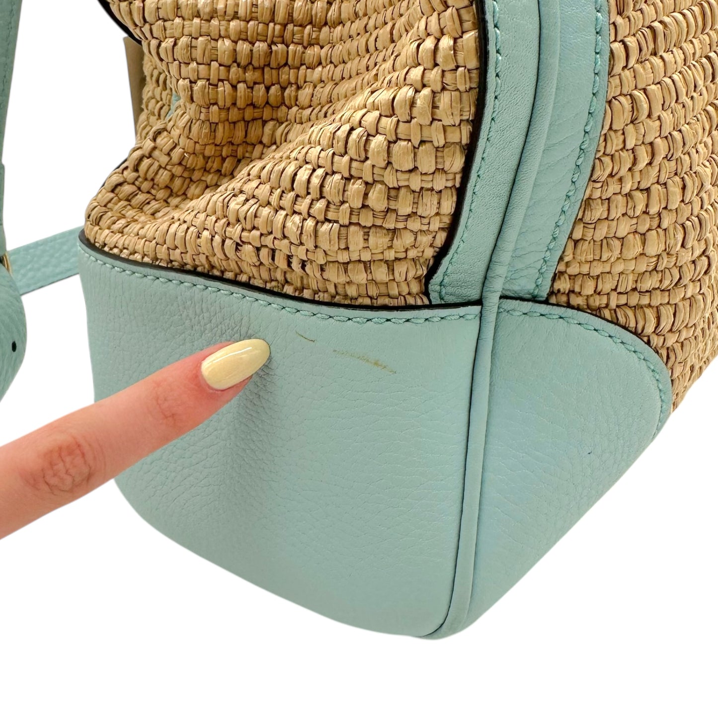 Gucci Raffia & Bamboo Blue Leather Trim 2-Way Bag - Outfit Repeater