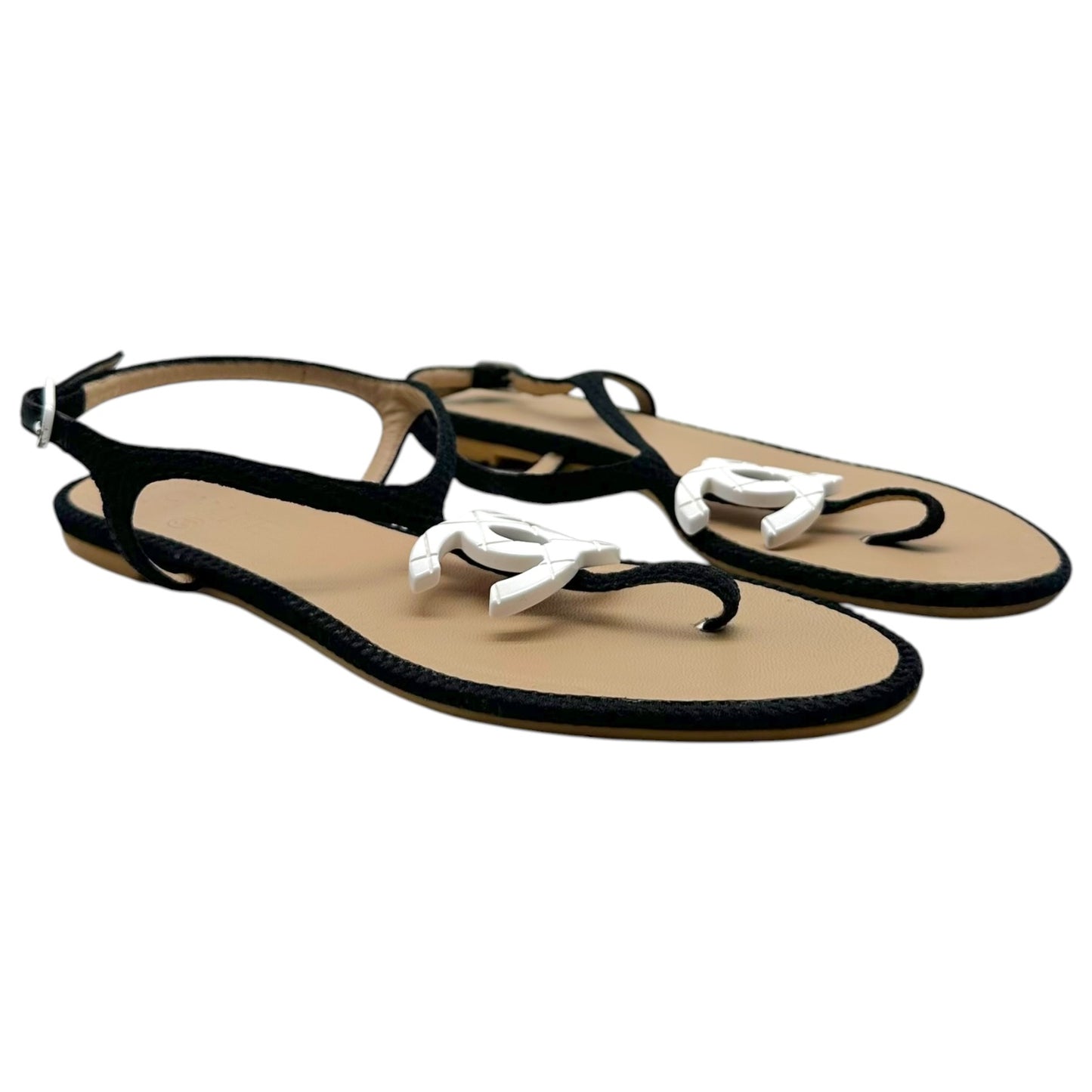 Chanel Black & White CC Logo Flat Thong Sandals