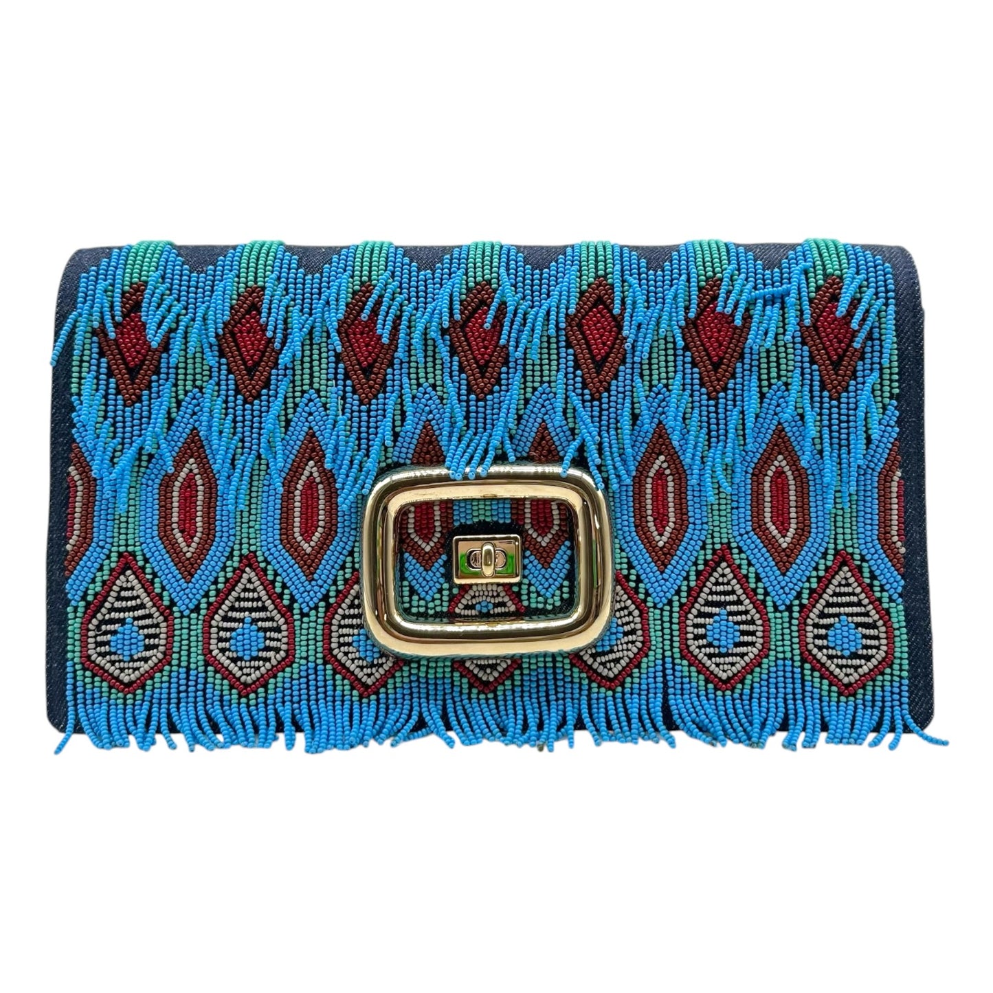 Roger Vivier Ikat Beaded Denim Leather Crossbody Bag