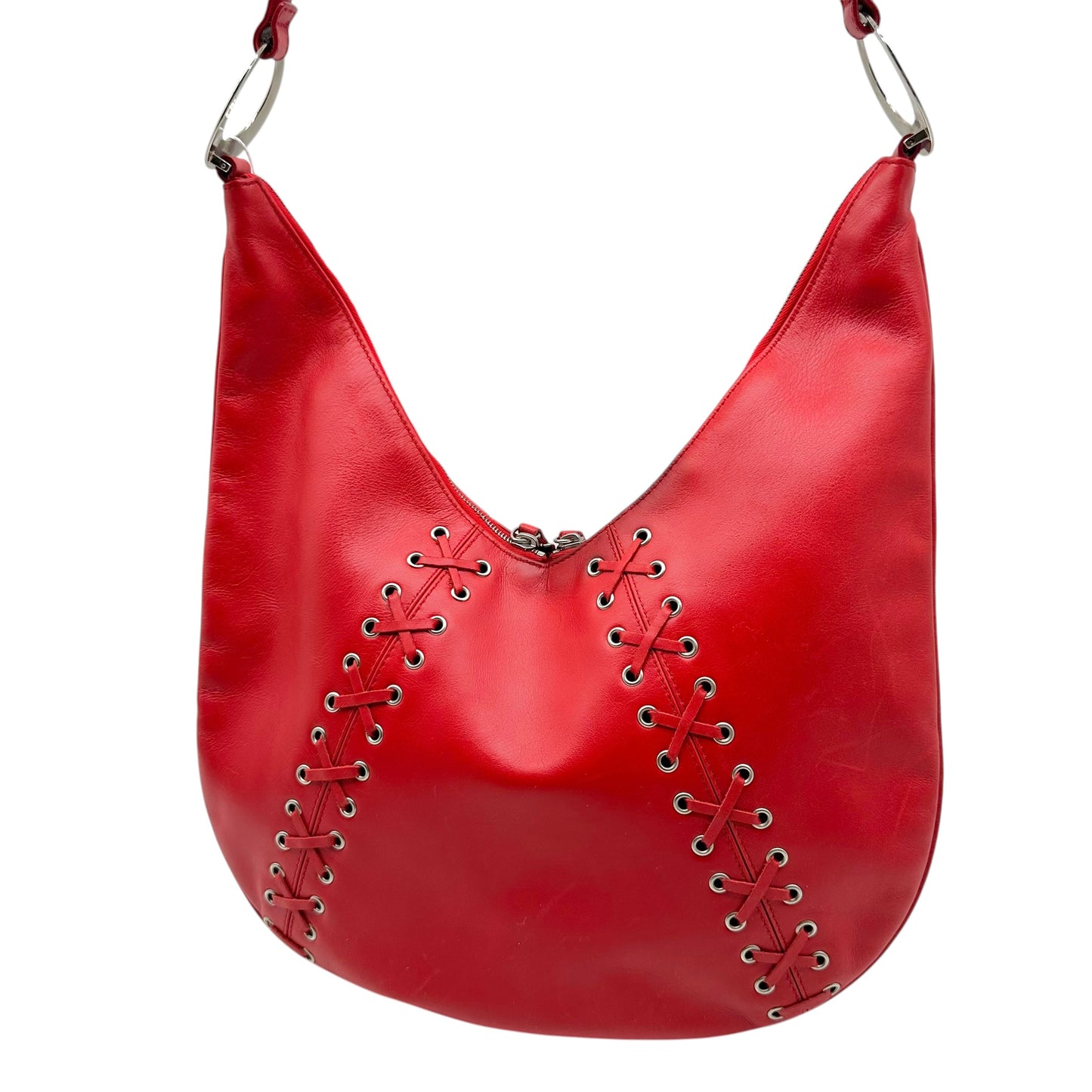 Gianna Versace Red Leather Lace-Up Hobo Bag