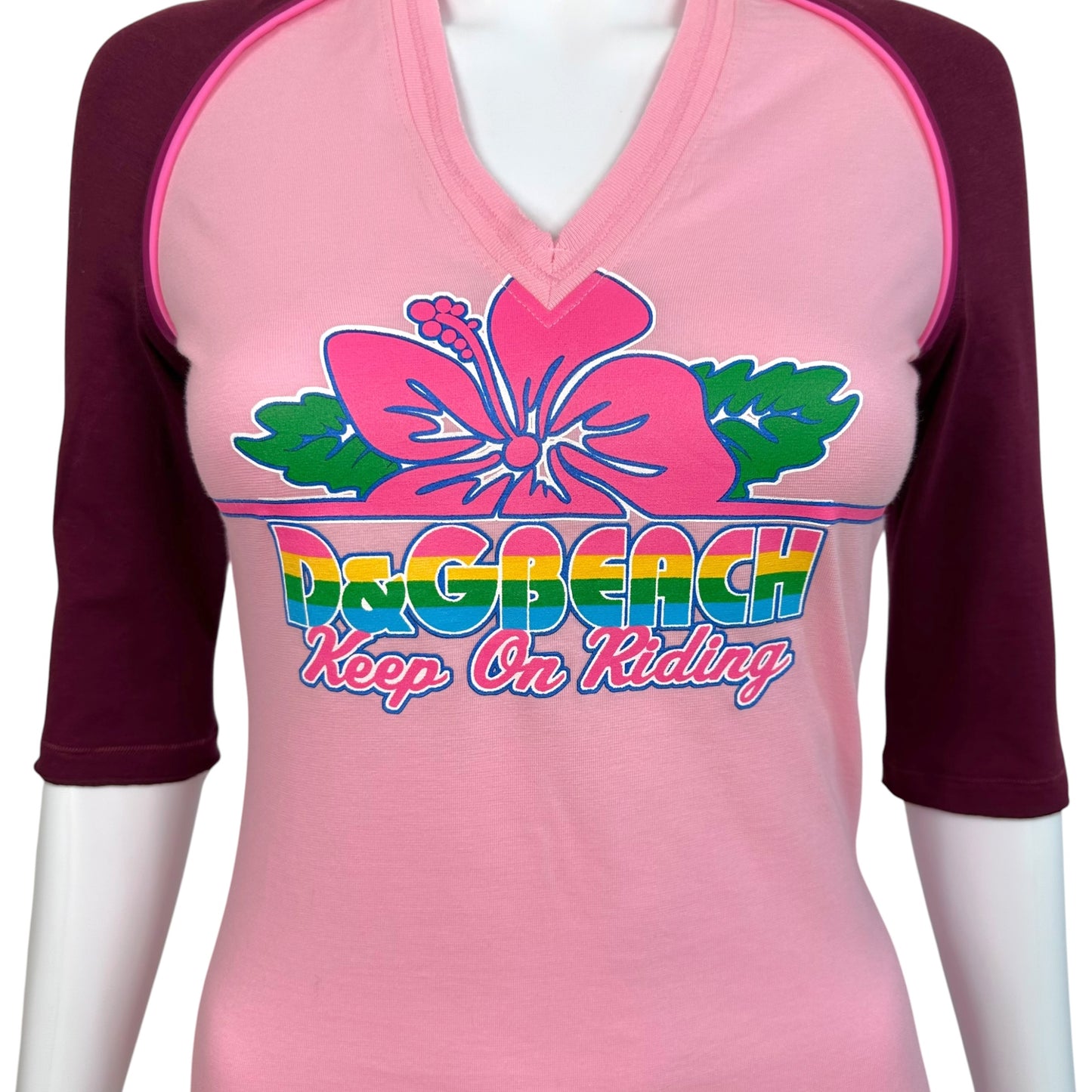 D&G Dolce & Gabbana Beachwear Pink Hibiscus Logo 1/2 Sleeve T-Shirt