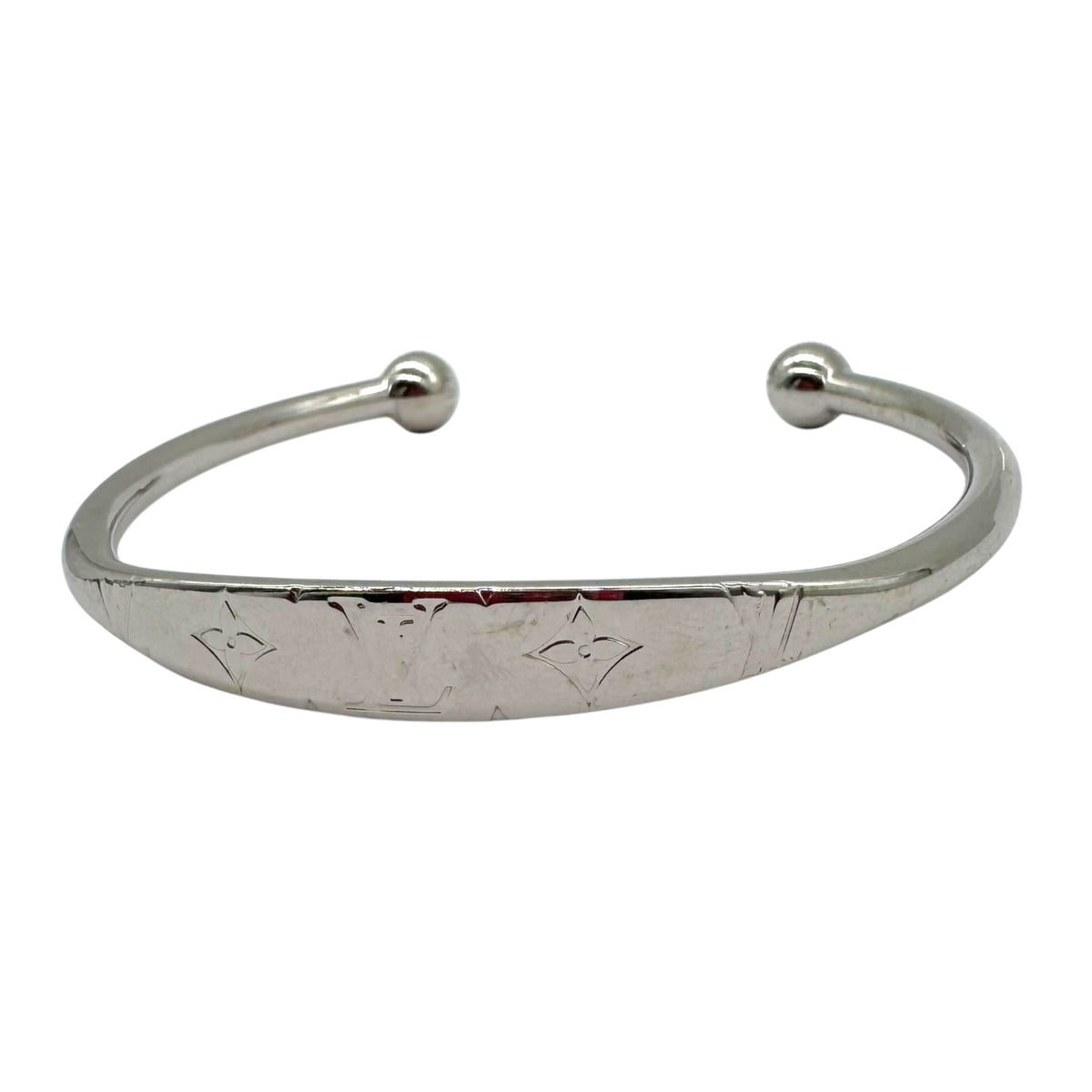 Louis Vuitton Silver Monogram Cuff Bangle Bracelet