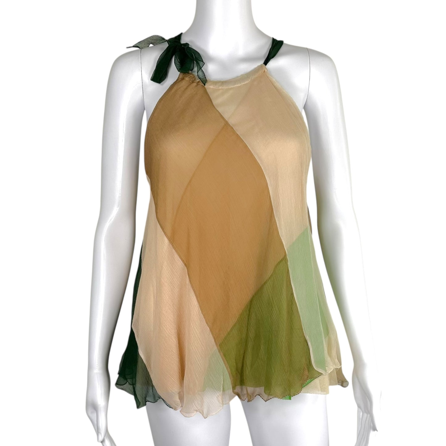 Jean Paul Gaultier Soleil Beige & Green Striped Silk Halterneck Blouse NEW