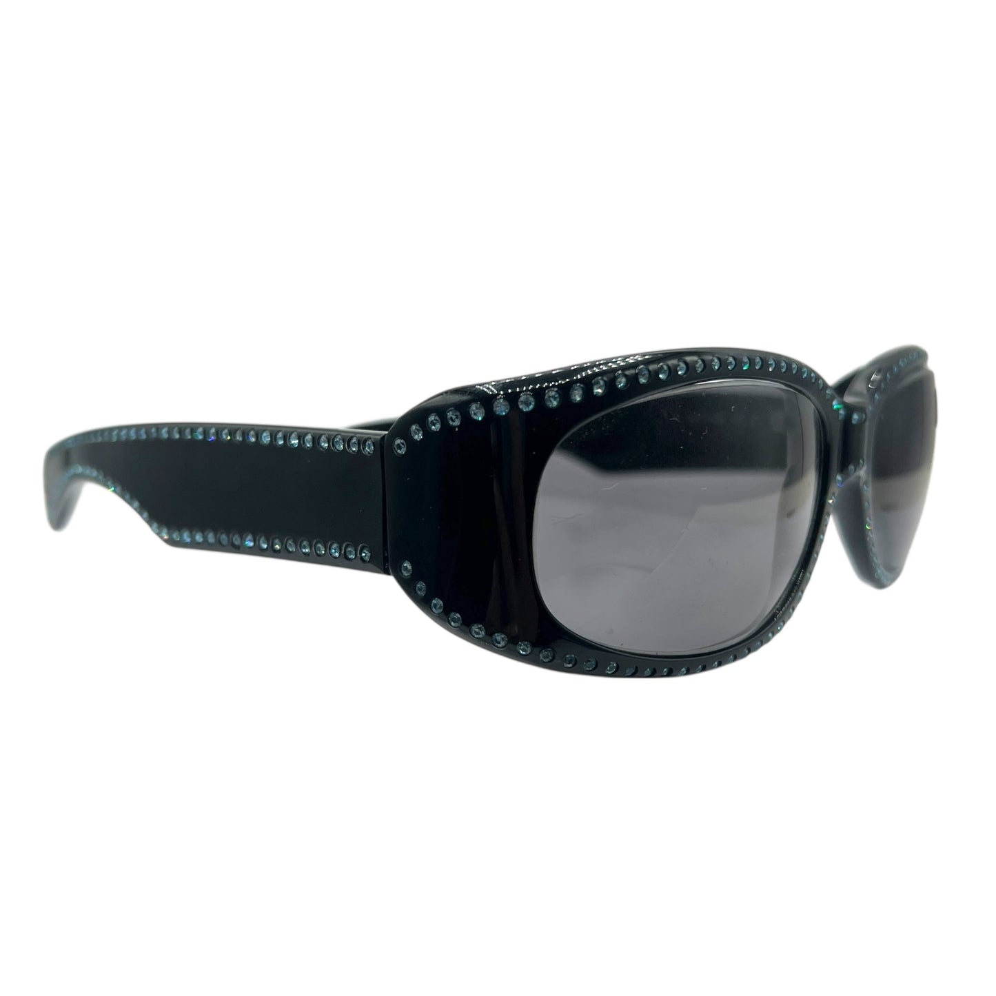 Dolce & Gabbana DG710S Black & Light Blue Crystal Embellished Oval Sunglasses