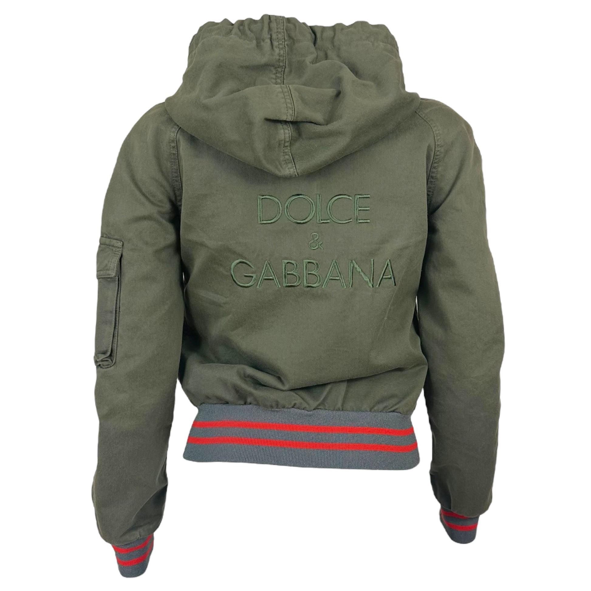 Dolce & Gabbana Silk Lined Khaki Logo Crop Hoodie - Outfit Repeater