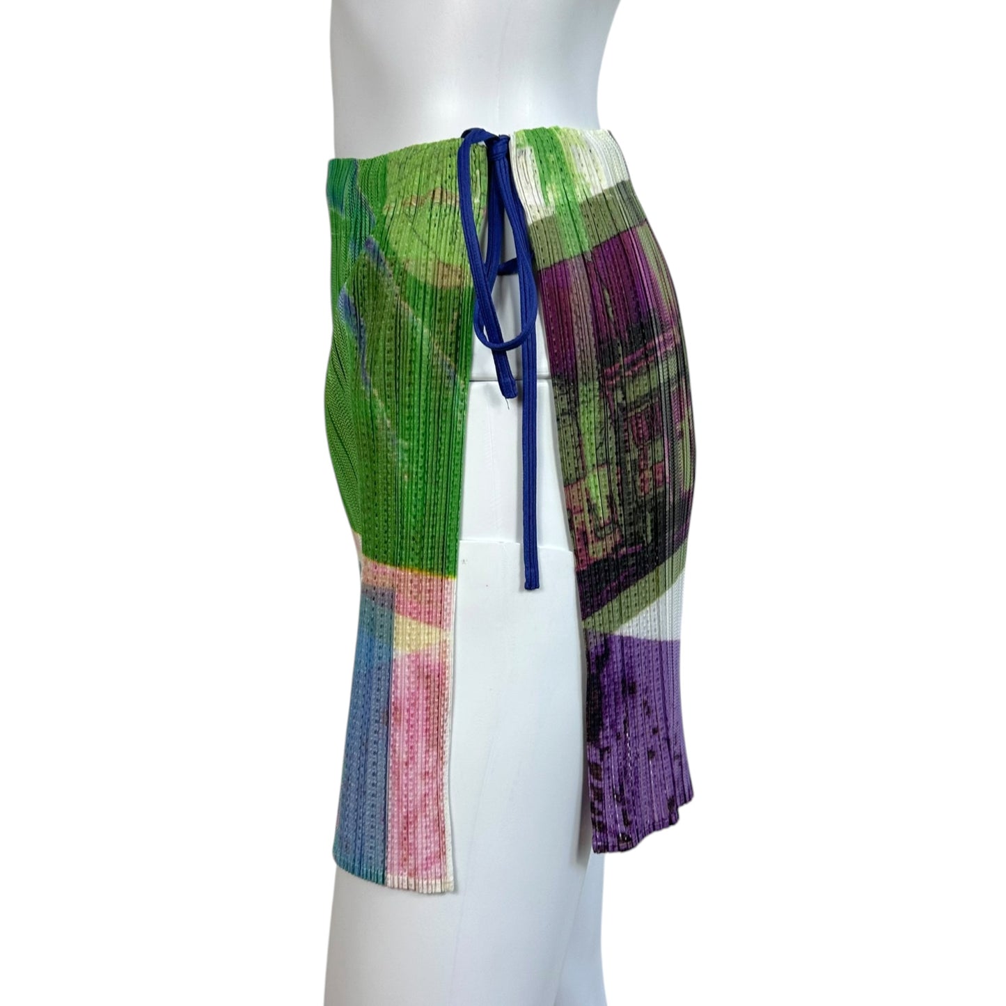 Issey Miyake Pleats Please Multicolor Printed Pleated Cut-Out Cover Up Mini Skirt