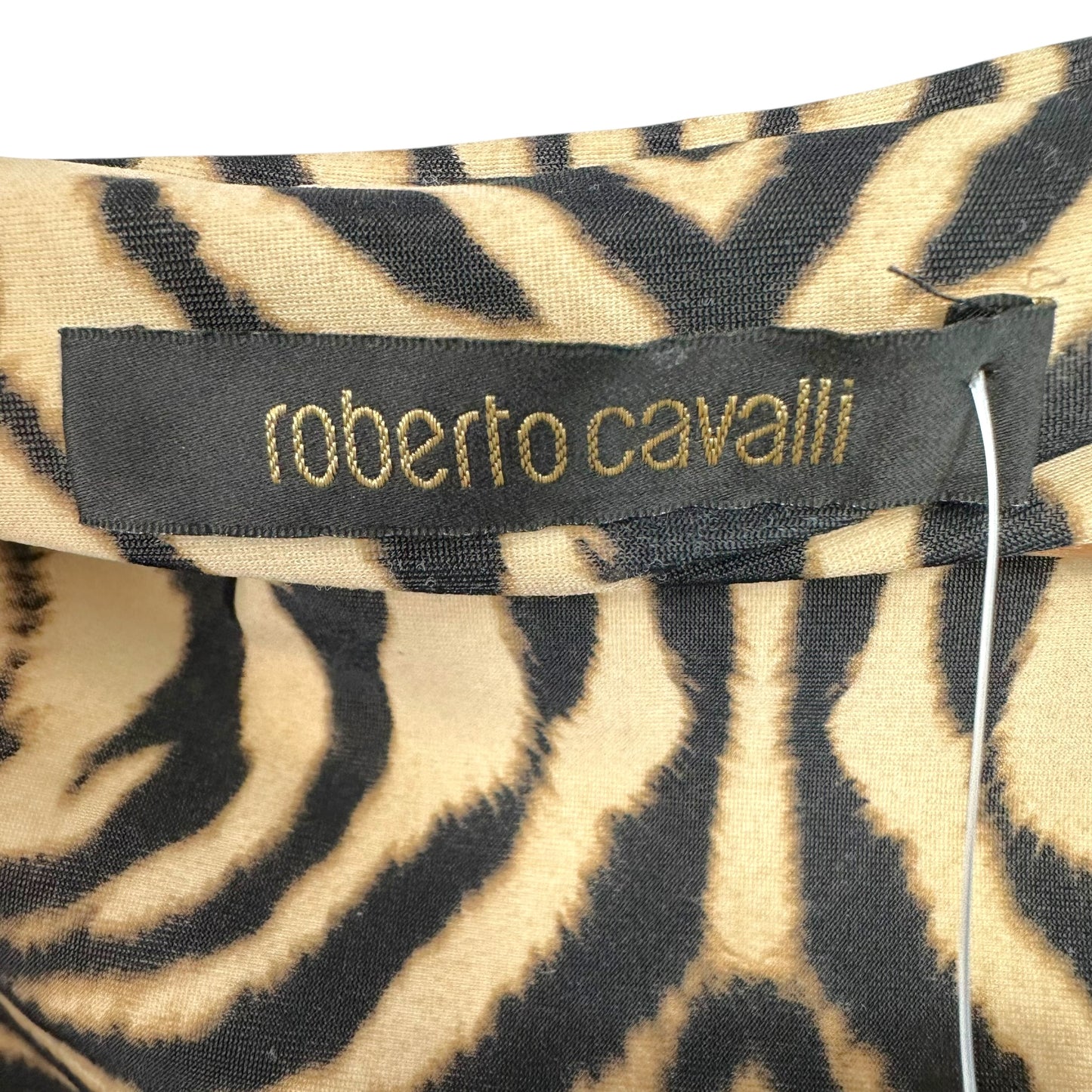 Roberto Cavalli 2006 Tan & Black Zebra Print Midi Dress