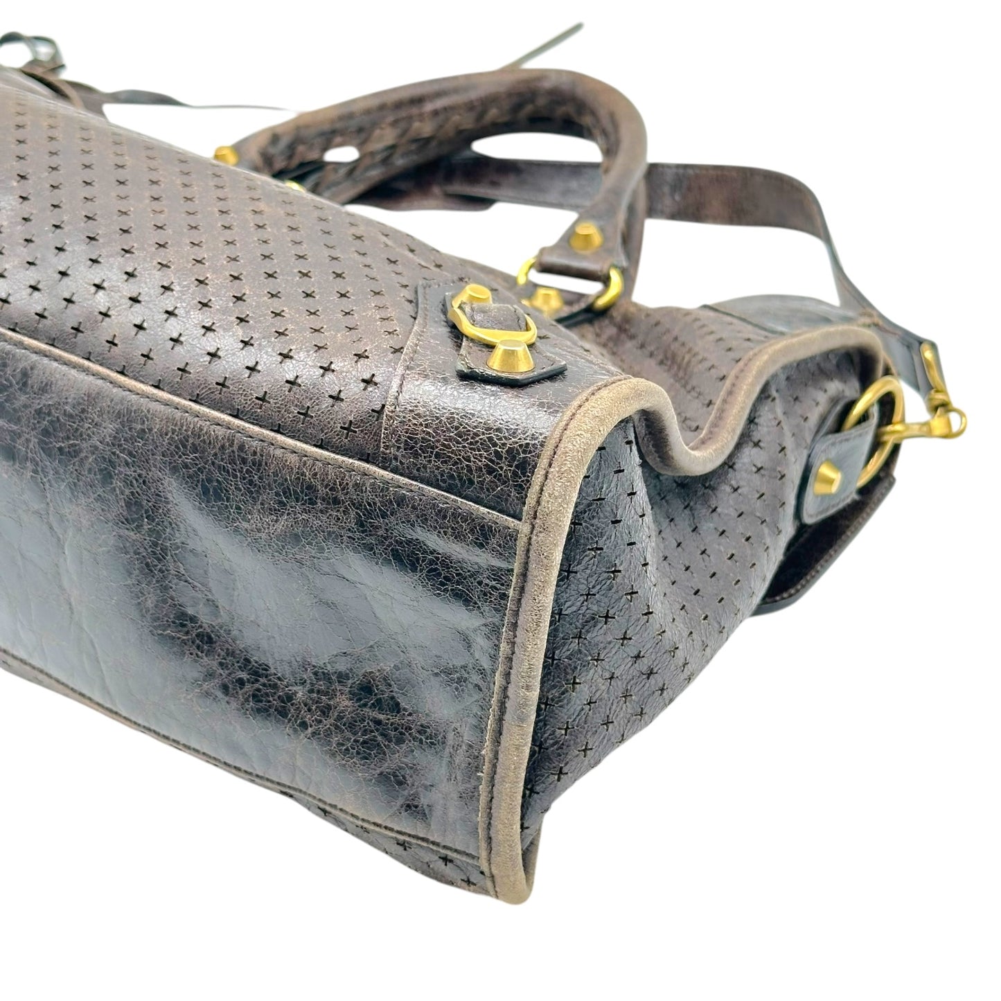 Balenciaga Dark Brown Perforated Leather City 2-Way Bag