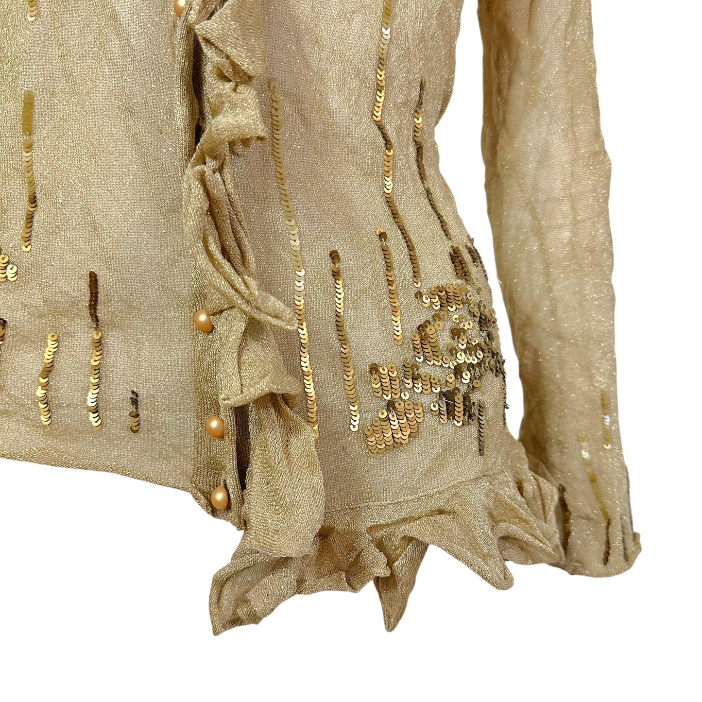 John Galliano S/S 2007 Gold Sequin Embellished Tan Sheer Knit Cardigan