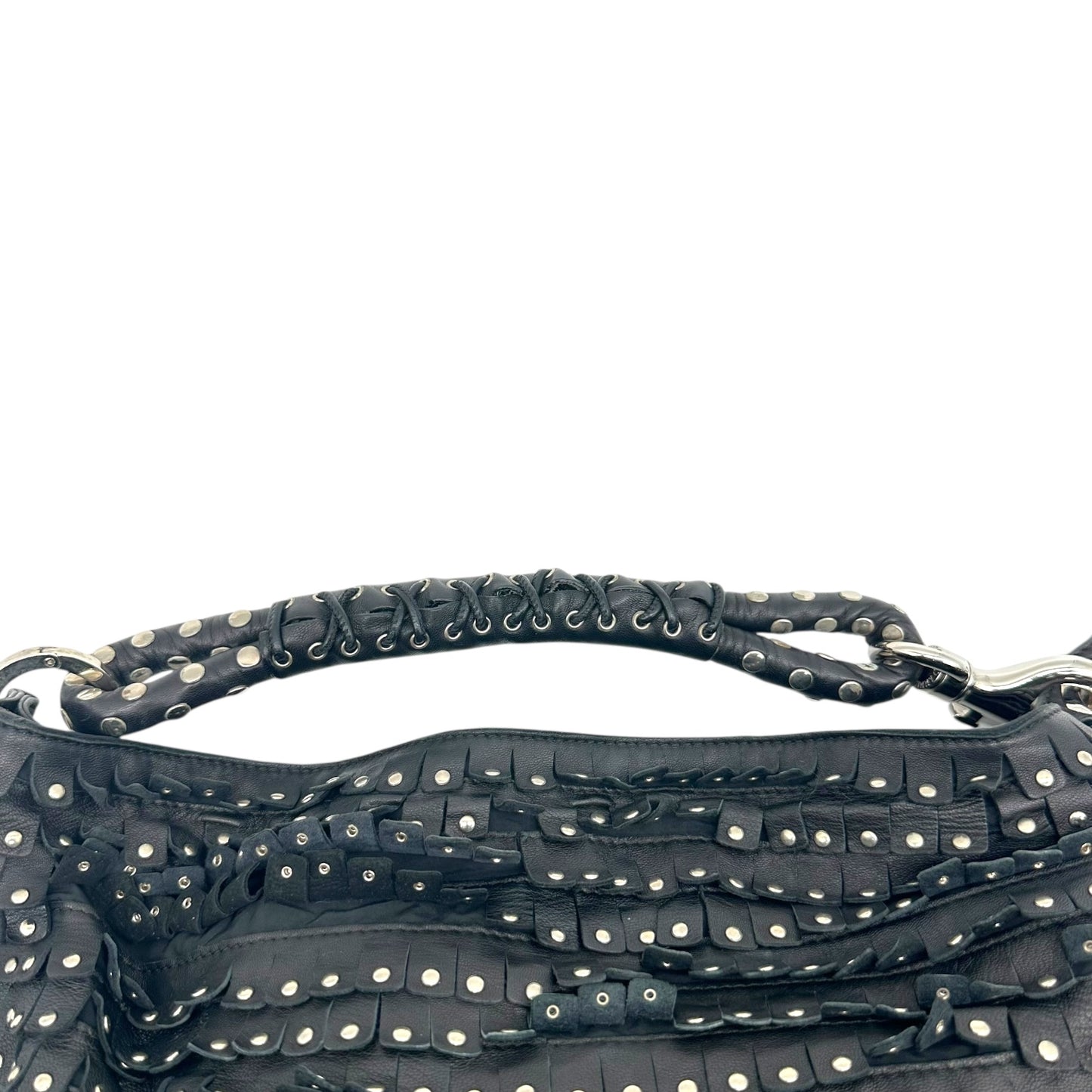 Jimmy Choo Black & Silver Studded Fringe Hobo Bag
