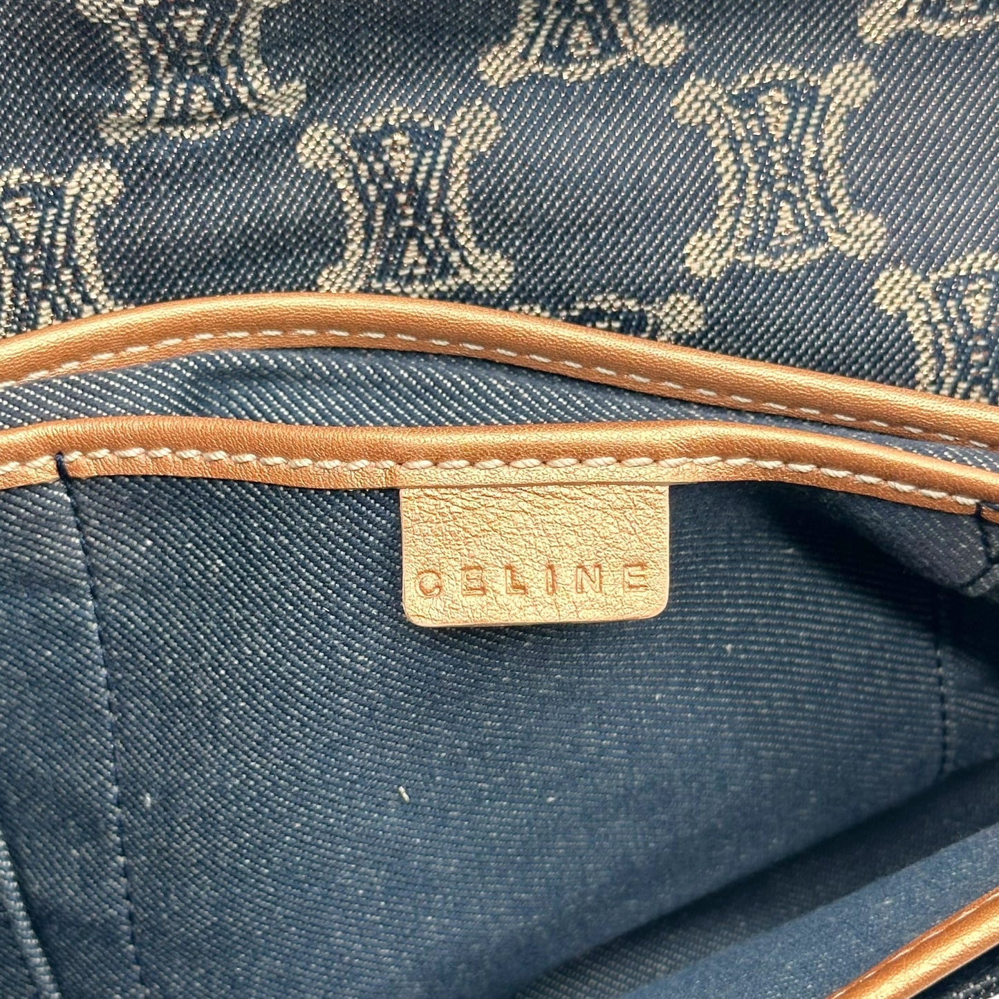 Celine Metallic Denim Triomphe Monogram Shoulder Bag