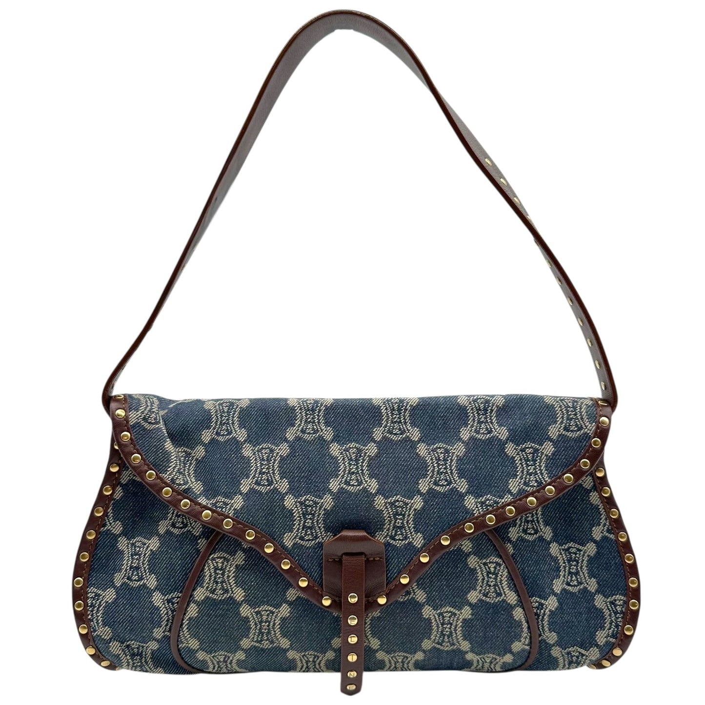 Celine Denim Triomphe Moogram Poulbot Shoulder Bag