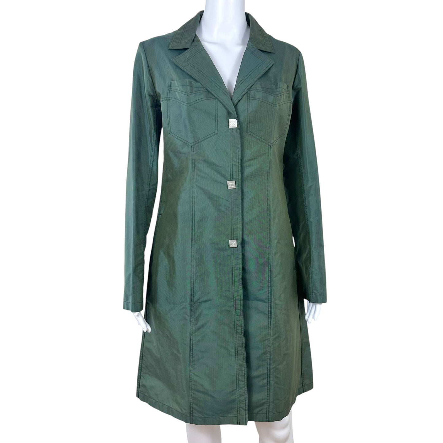 Chanel Autumn 2002 Forest Green Nylon Trench Coat
