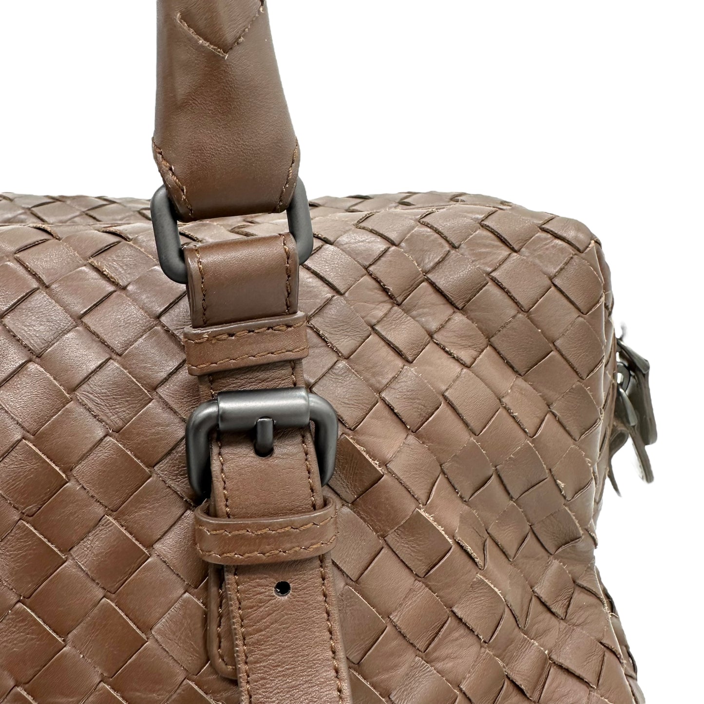 Bottega Veneta Brown Intrecciato Woven Leather Boston Bag