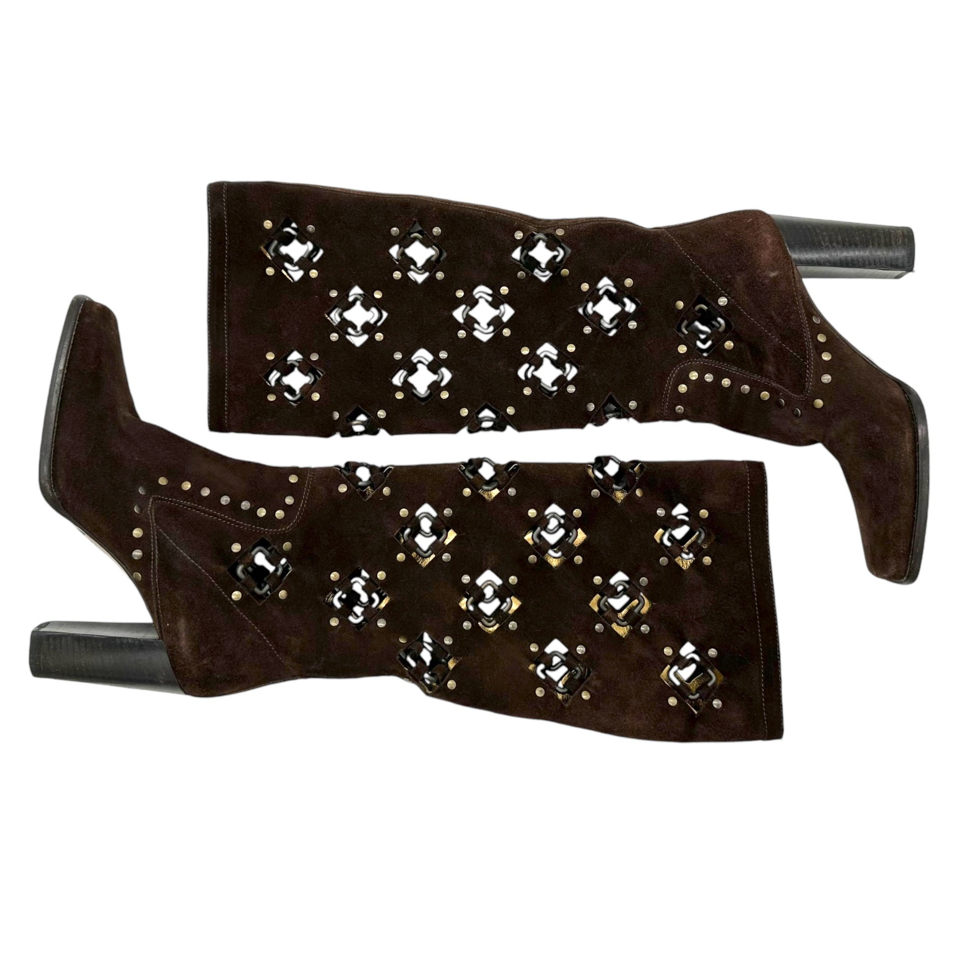 Dolce & Gabbana Brown Suede Studded Boots - Outfit Repeater