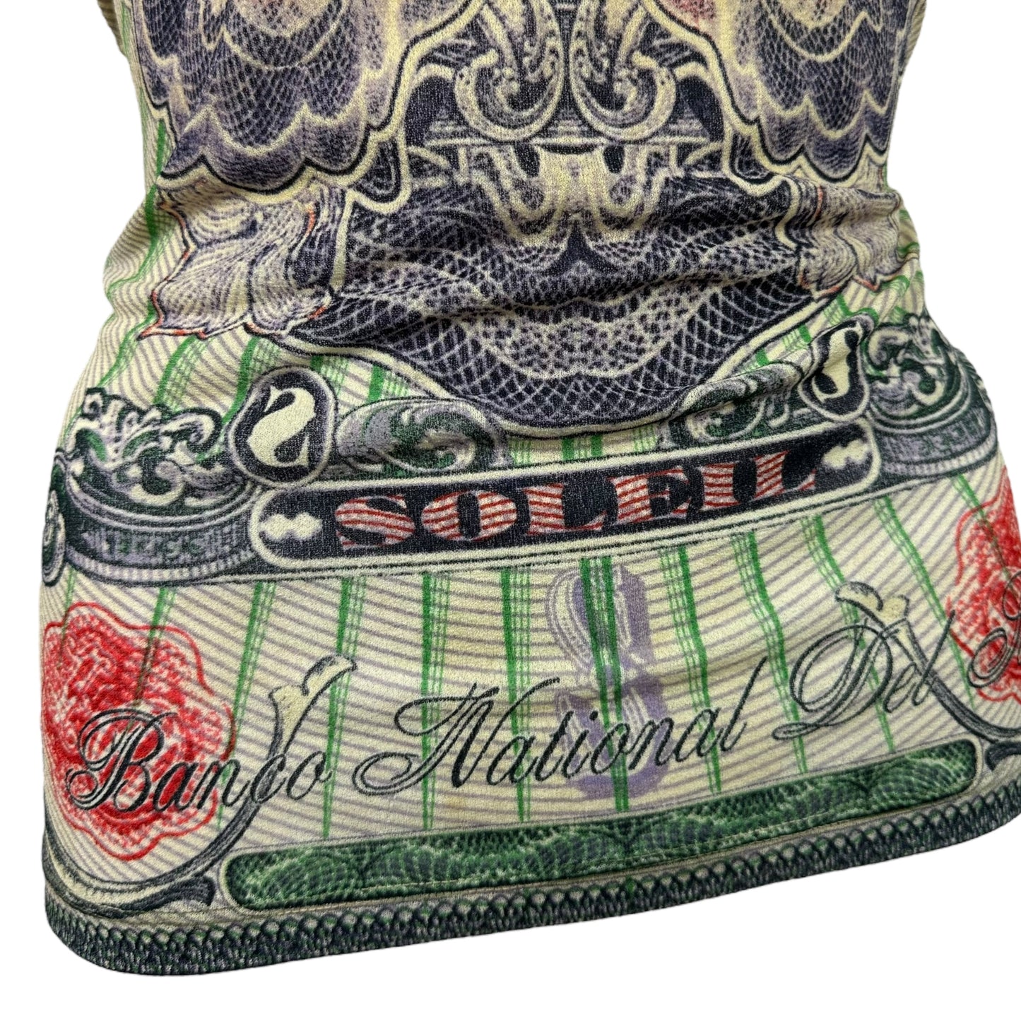Jean Paul Gaultier Soleil Multicolor Currency Print Mesh Tank