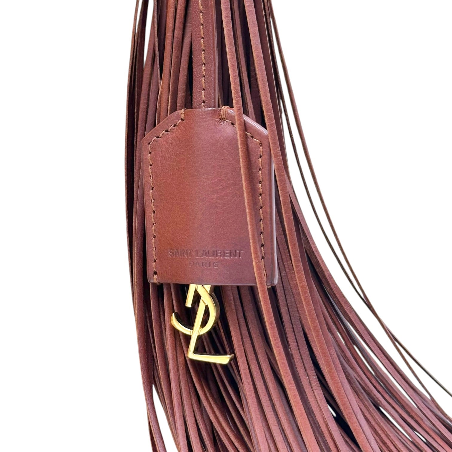 Saint Laurent Tote Bag Raffia Brown Leather Fringe Trim